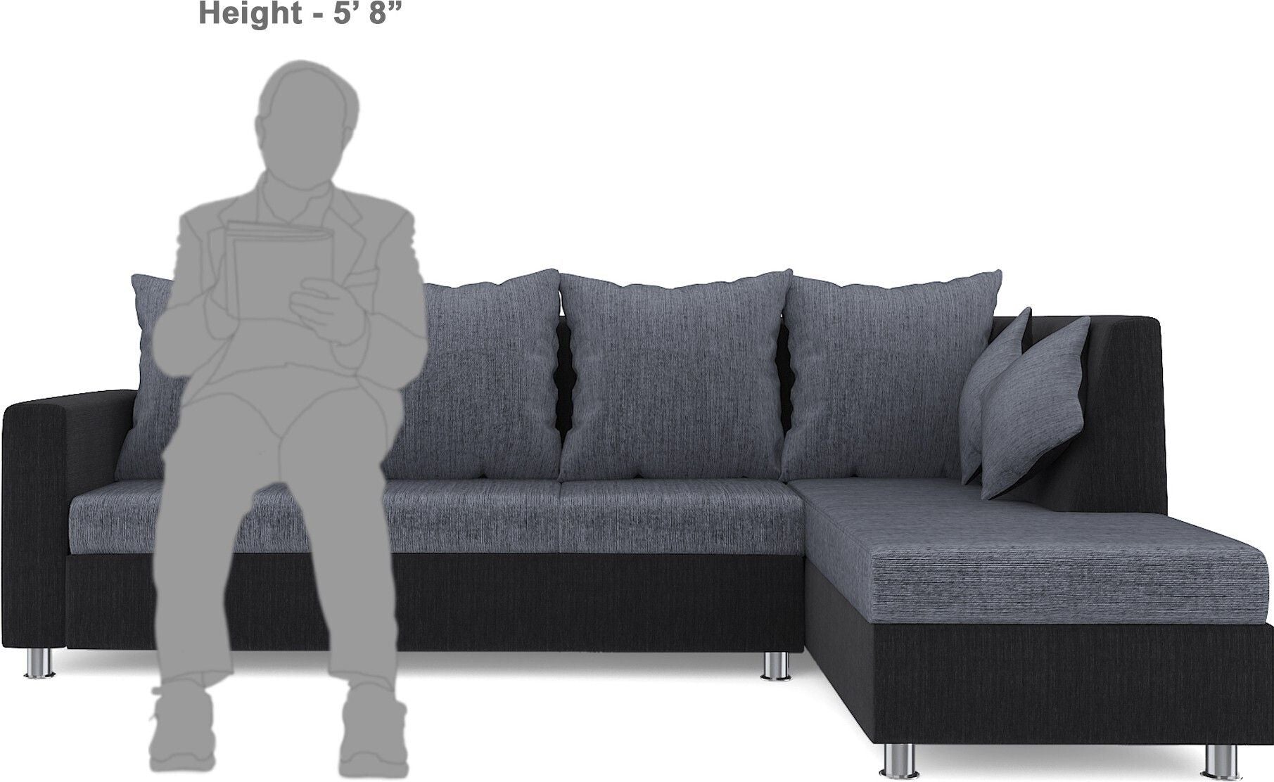 WESTIDO Neptune Fabric 6 Seater  Sofa (Finish Color - Grey Black, DIY(Do-It-Yourself))