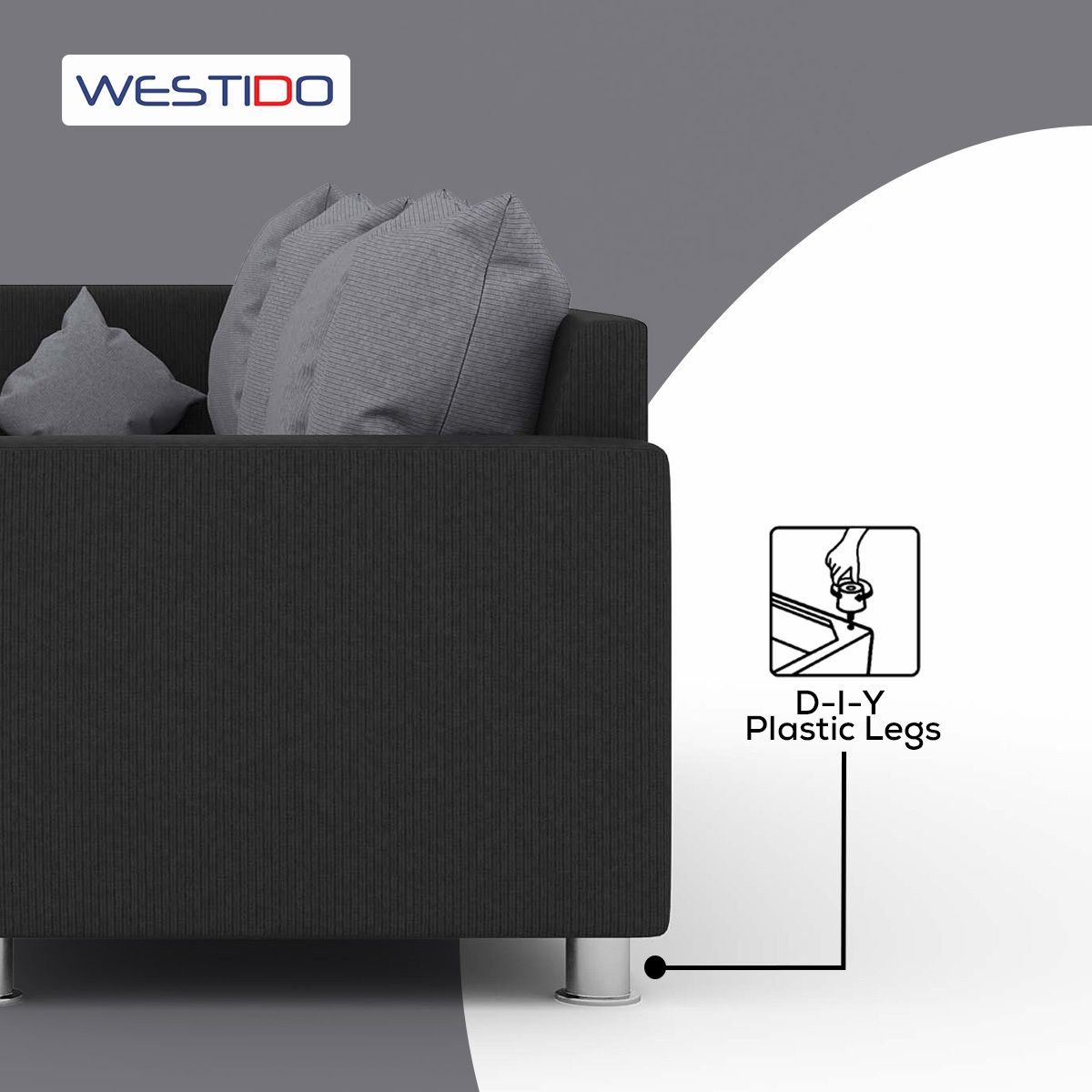 WESTIDO Neptune Fabric 6 Seater  Sofa (Finish Color - Grey Black, DIY(Do-It-Yourself))