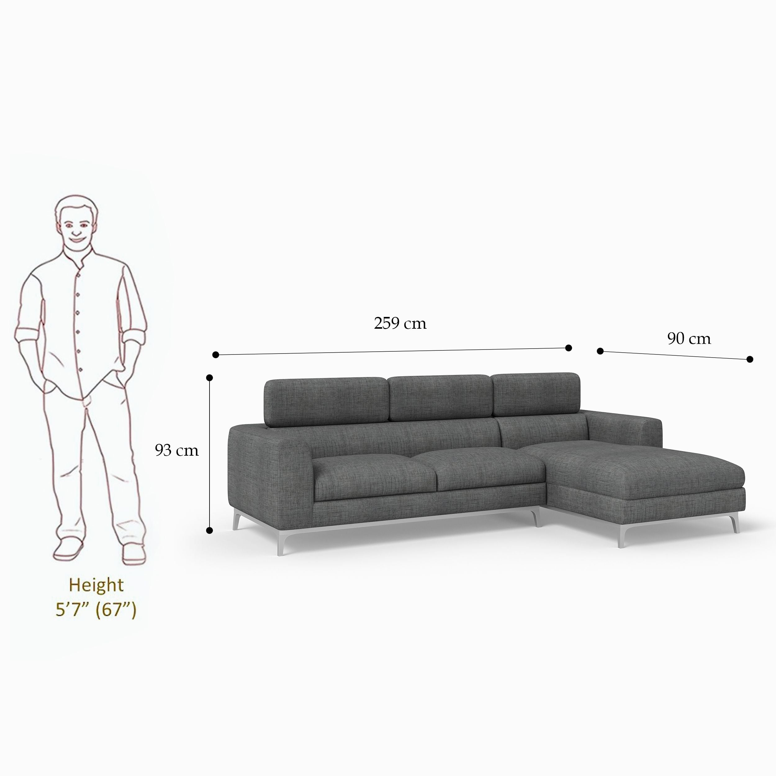 WESTIDO Fabric 5 Seater  Sofa (Finish Color - GREY, DIY(Do-It-Yourself))