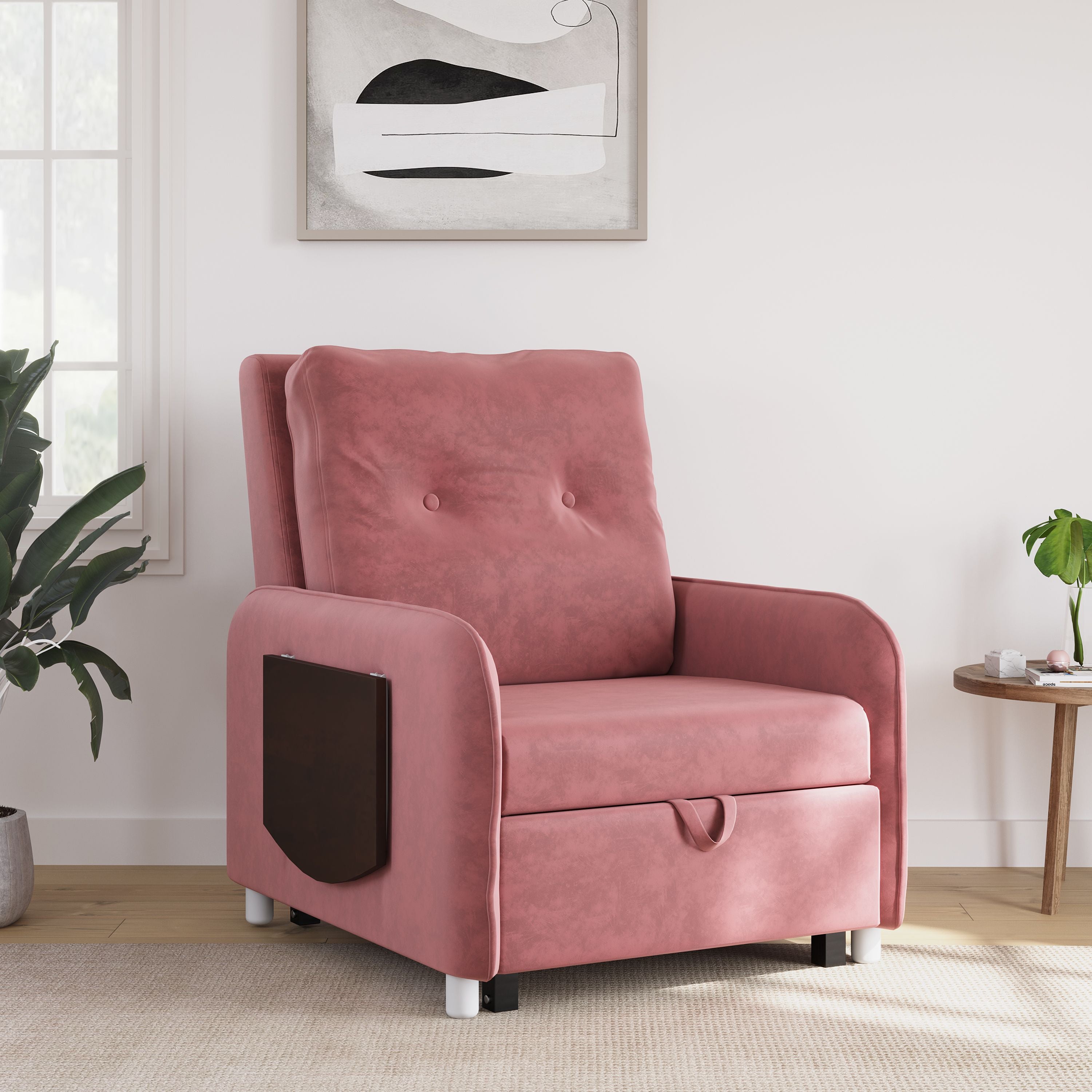 1 Seater Single Solid Wood Pull Out Sofa Cum Bed (Finish Color - PINK Delivery Condition - DIY(Do-It-Yourself))