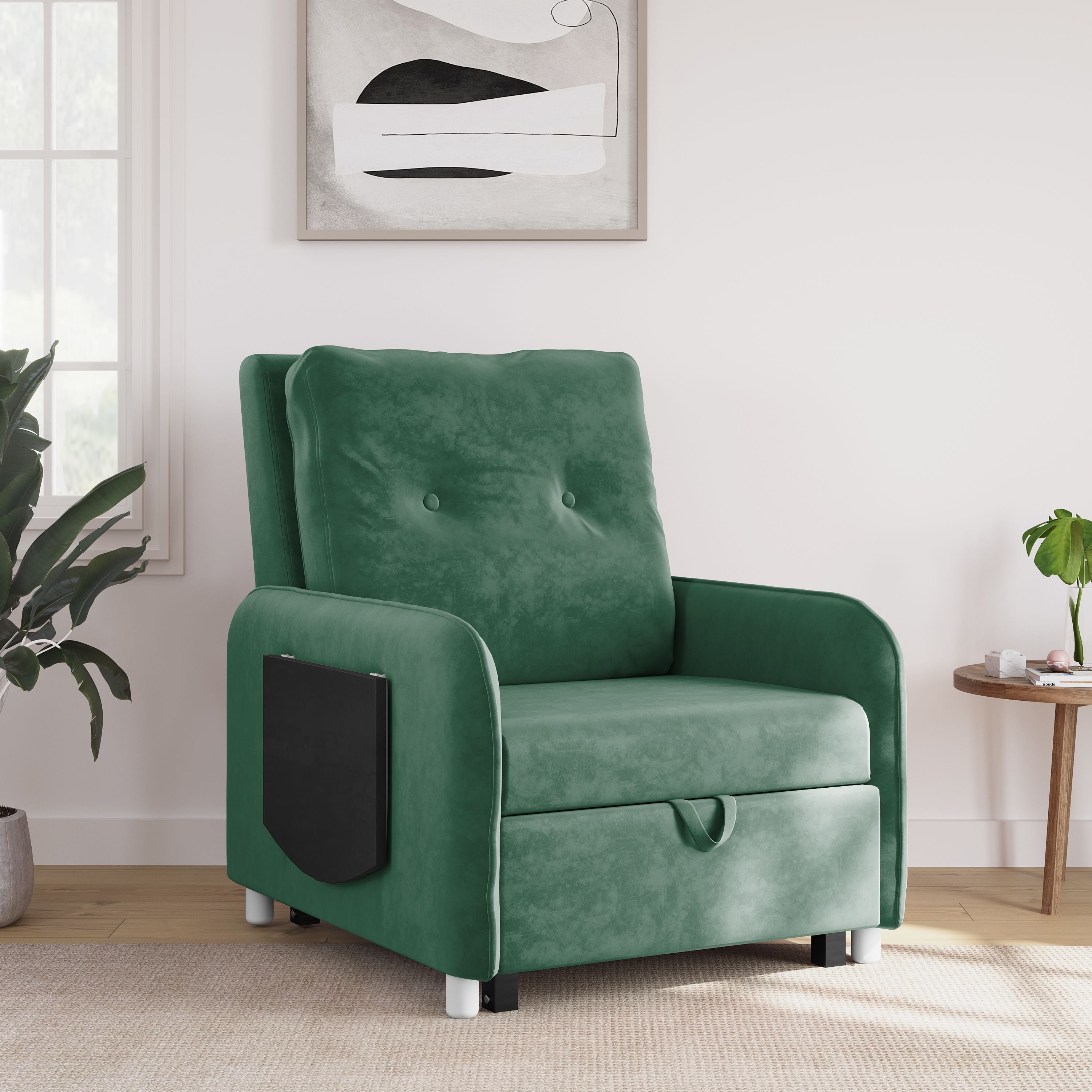GUCCI MULTI UTILITY CHAIR 1 Seater Single Solid Wood, Metal Pull Out Sofa Cum Bed (Finish Color - Green Delivery Condition - Knock Down)