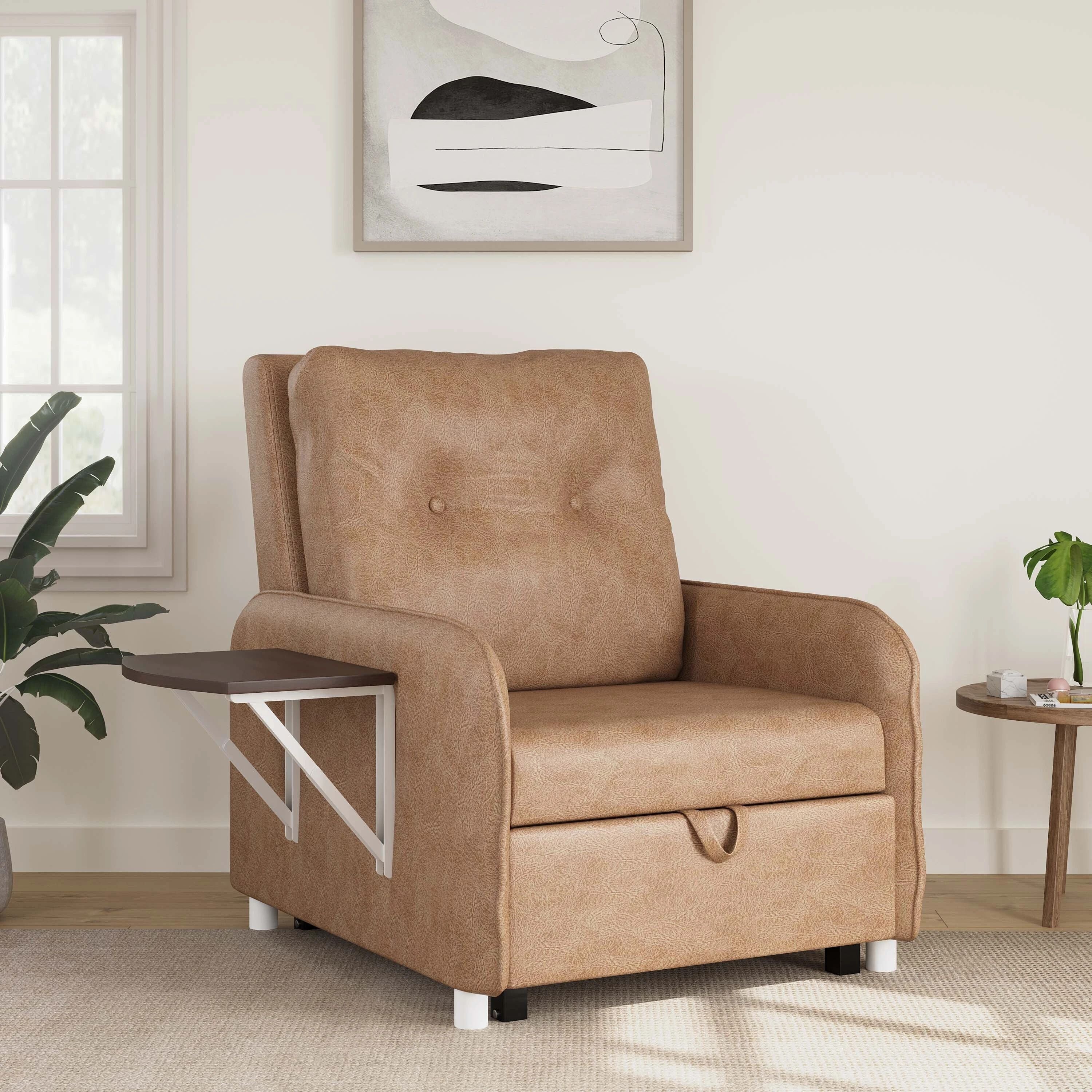 1 Seater Single Solid Wood Pull Out Sofa Cum Bed (Finish Color - Dark Beige Delivery Condition - DIY(Do-It-Yourself))