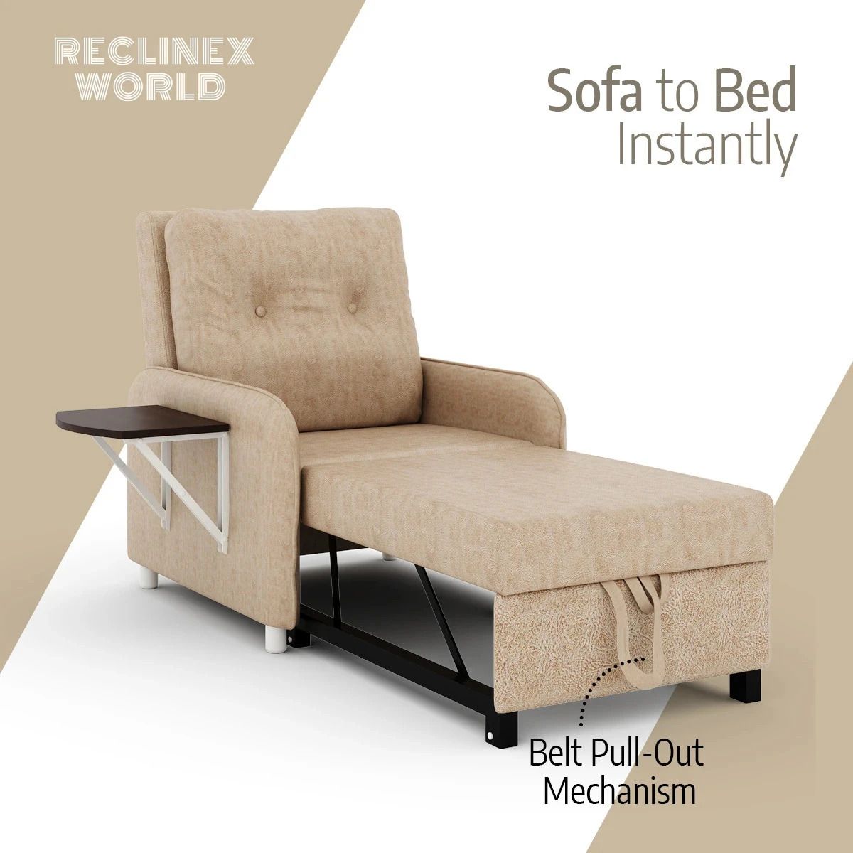 MULTI UTILITY CHAIR 1 Seater Single Solid Wood Pull Out Sofa Cum Bed (Finish Color - Beige Delivery Condition - DIY(Do-It-Yourself))
