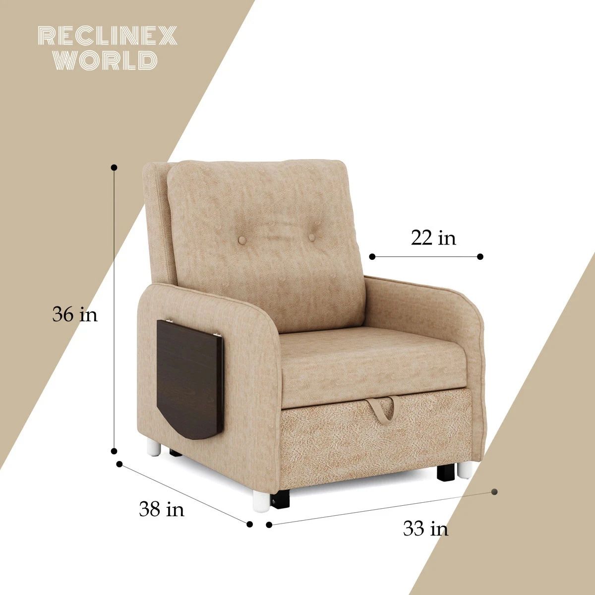 MULTI UTILITY CHAIR 1 Seater Single Solid Wood Pull Out Sofa Cum Bed (Finish Color - Beige Delivery Condition - DIY(Do-It-Yourself))