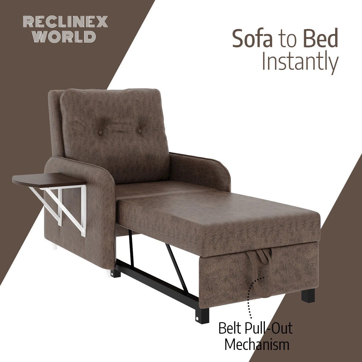 1 Seater Single Solid Wood Pull Out Sofa Cum Bed (Finish Color - Dark Brown Delivery Condition - DIY(Do-It-Yourself))