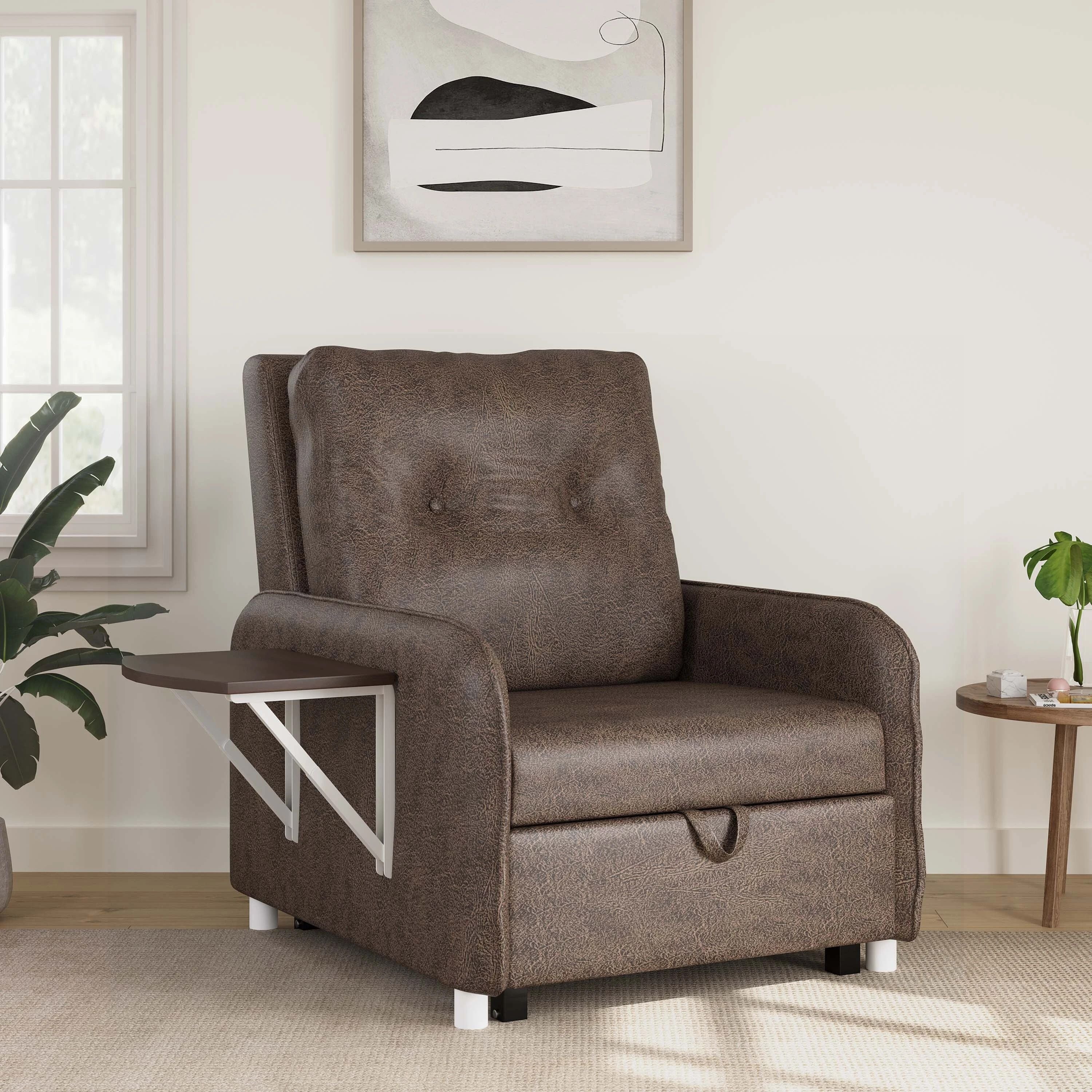 1 Seater Single Solid Wood Pull Out Sofa Cum Bed (Finish Color - Dark Brown Delivery Condition - DIY(Do-It-Yourself))
