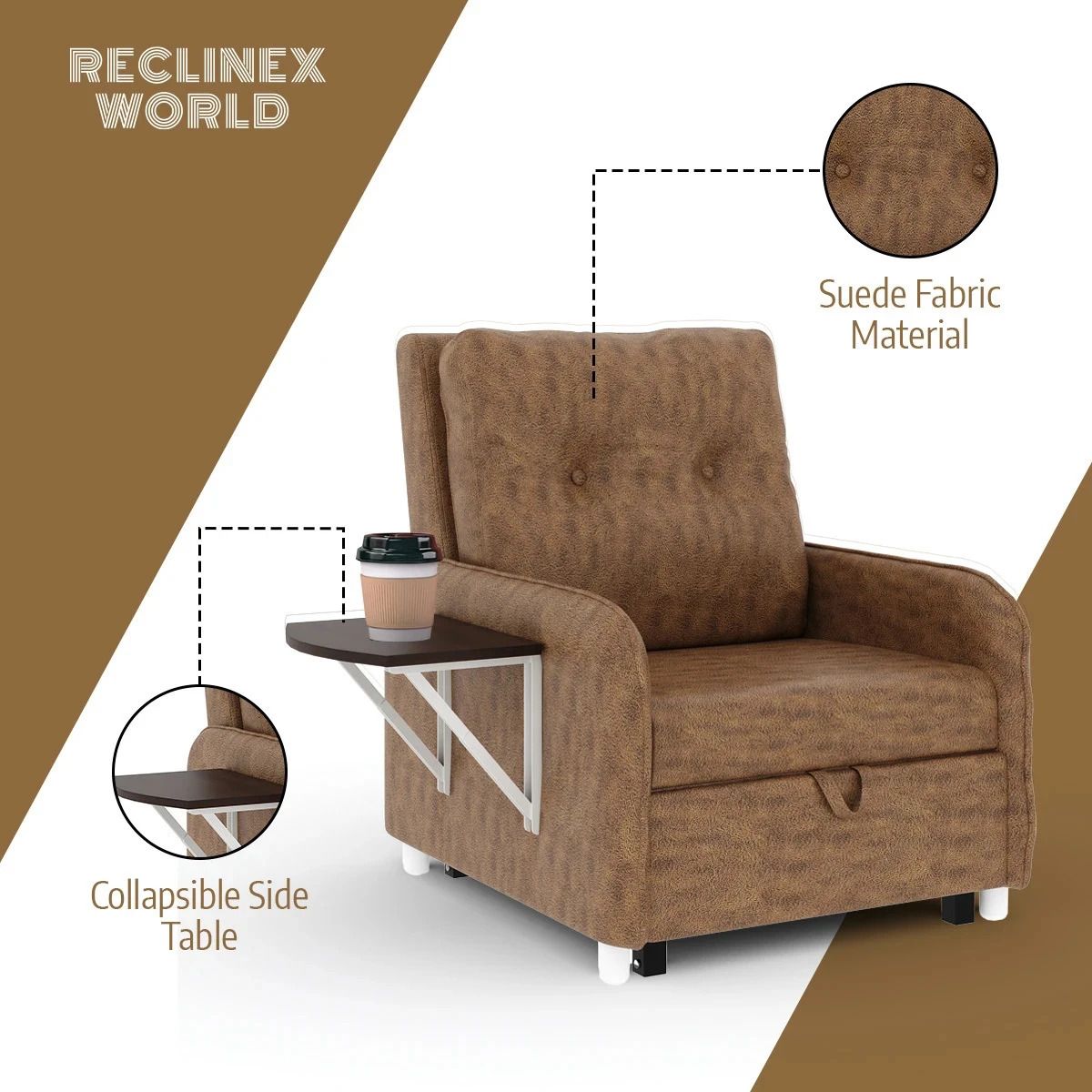 1 Seater Single Solid Wood Pull Out Sofa Cum Bed (Finish Color - Brown Delivery Condition - DIY(Do-It-Yourself))