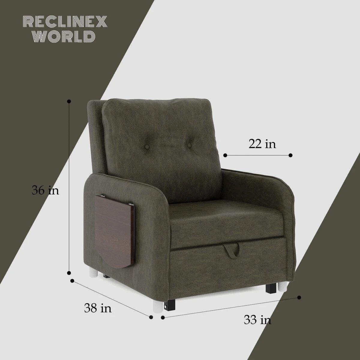 1 Seater Single Solid Wood Pull Out Sofa Cum Bed (Finish Color - Green Delivery Condition - DIY(Do-It-Yourself))