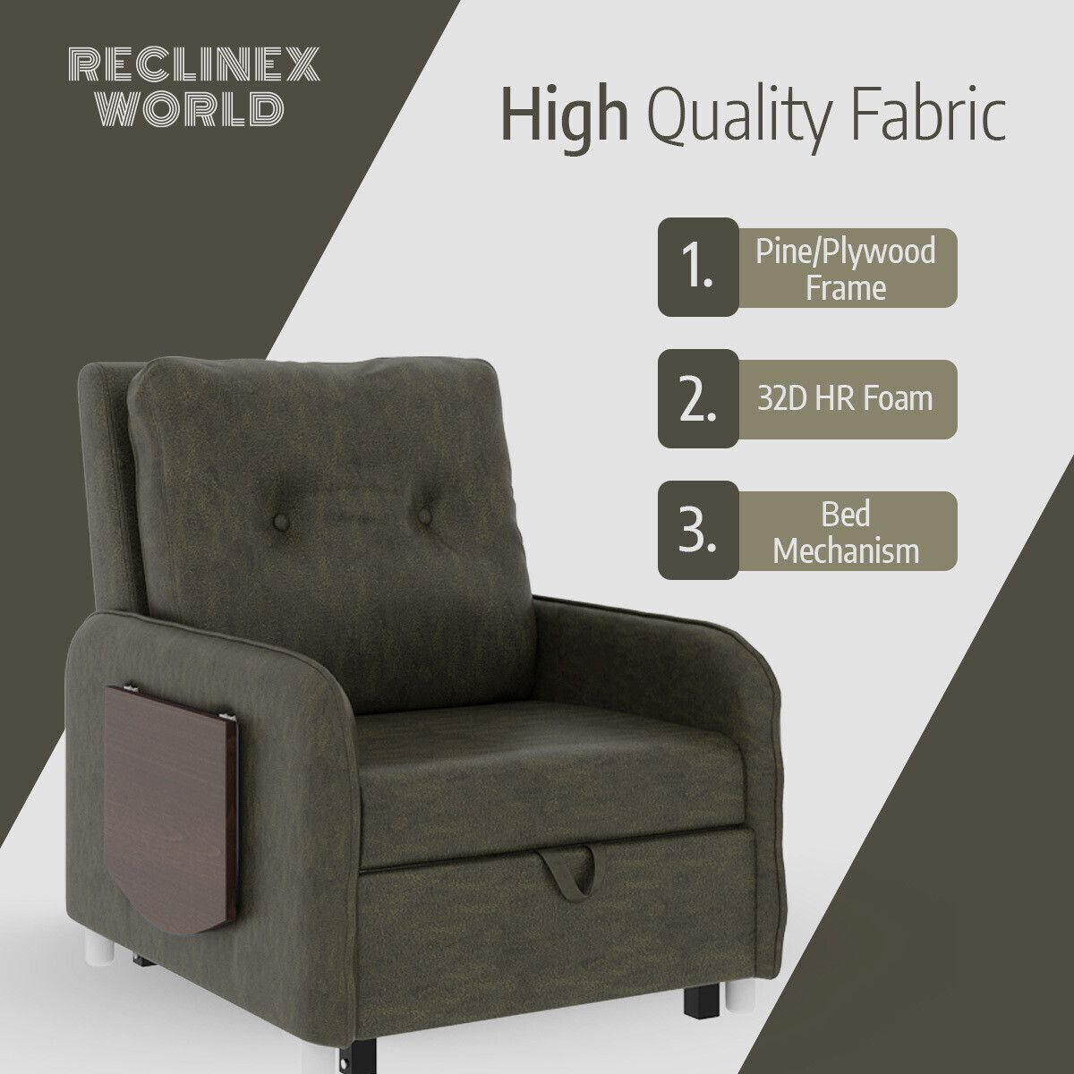 1 Seater Single Solid Wood Pull Out Sofa Cum Bed (Finish Color - Green Delivery Condition - DIY(Do-It-Yourself))