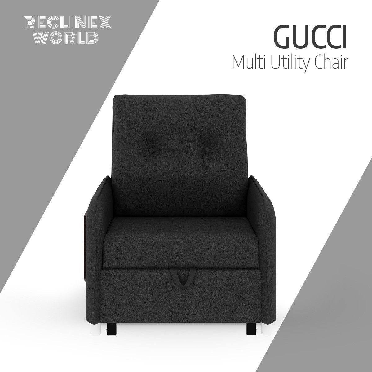1 Seater Single Solid Wood Pull Out Sofa Cum Bed (Finish Color - Dark grey Delivery Condition - Knock Down)