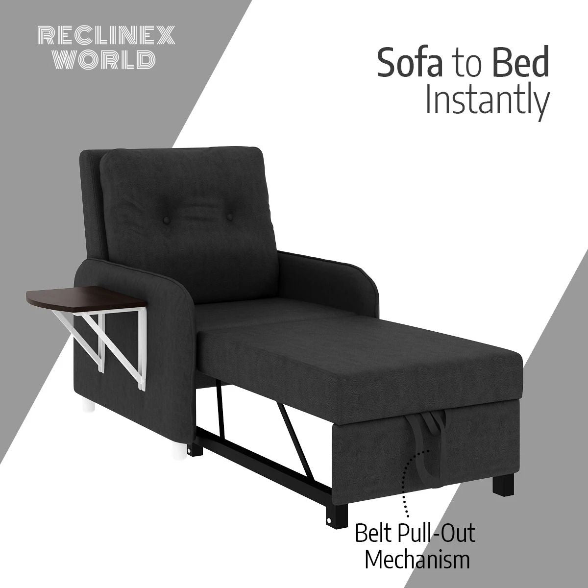 1 Seater Single Solid Wood Pull Out Sofa Cum Bed (Finish Color - Dark grey Delivery Condition - Knock Down)