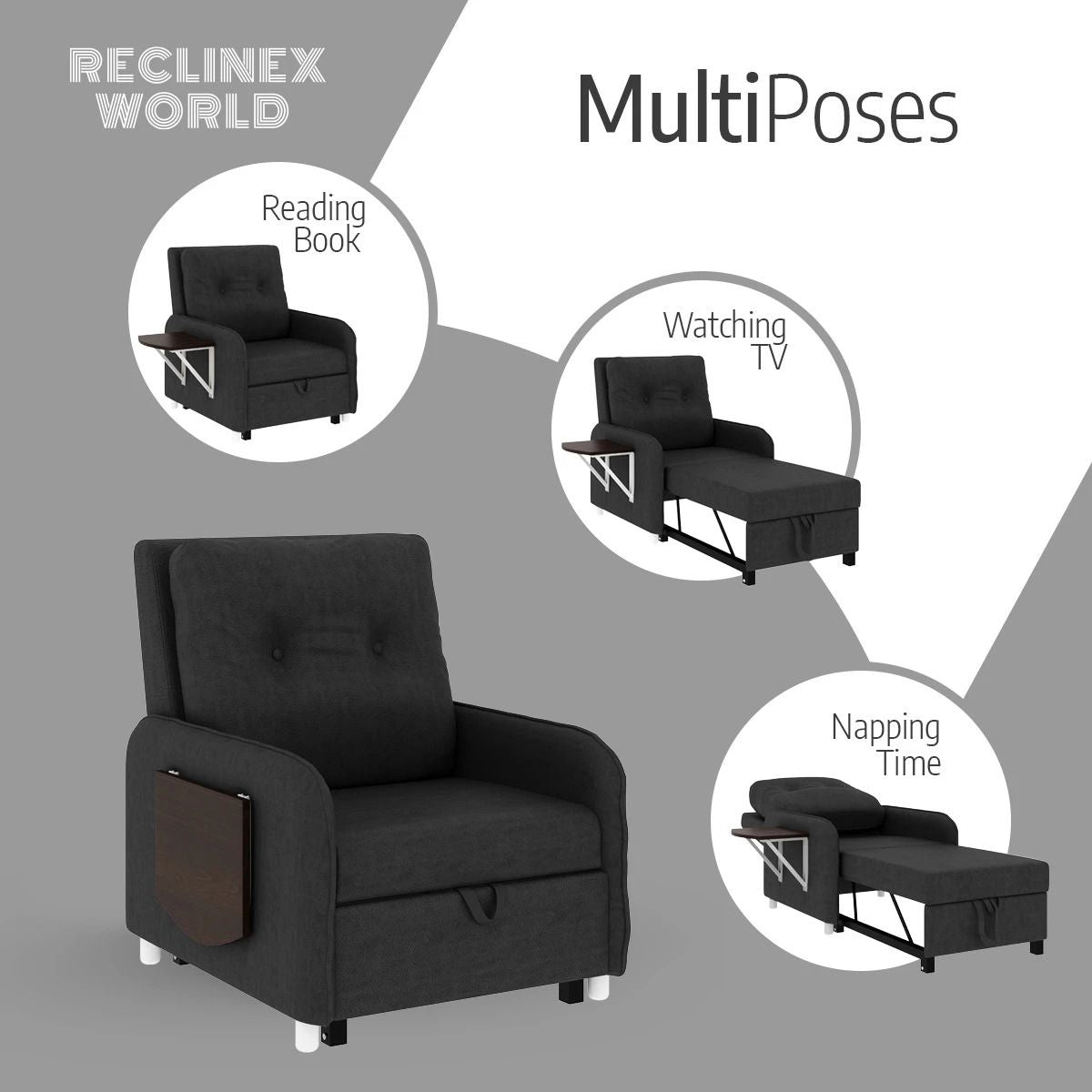 1 Seater Single Solid Wood Pull Out Sofa Cum Bed (Finish Color - Dark grey Delivery Condition - Knock Down)