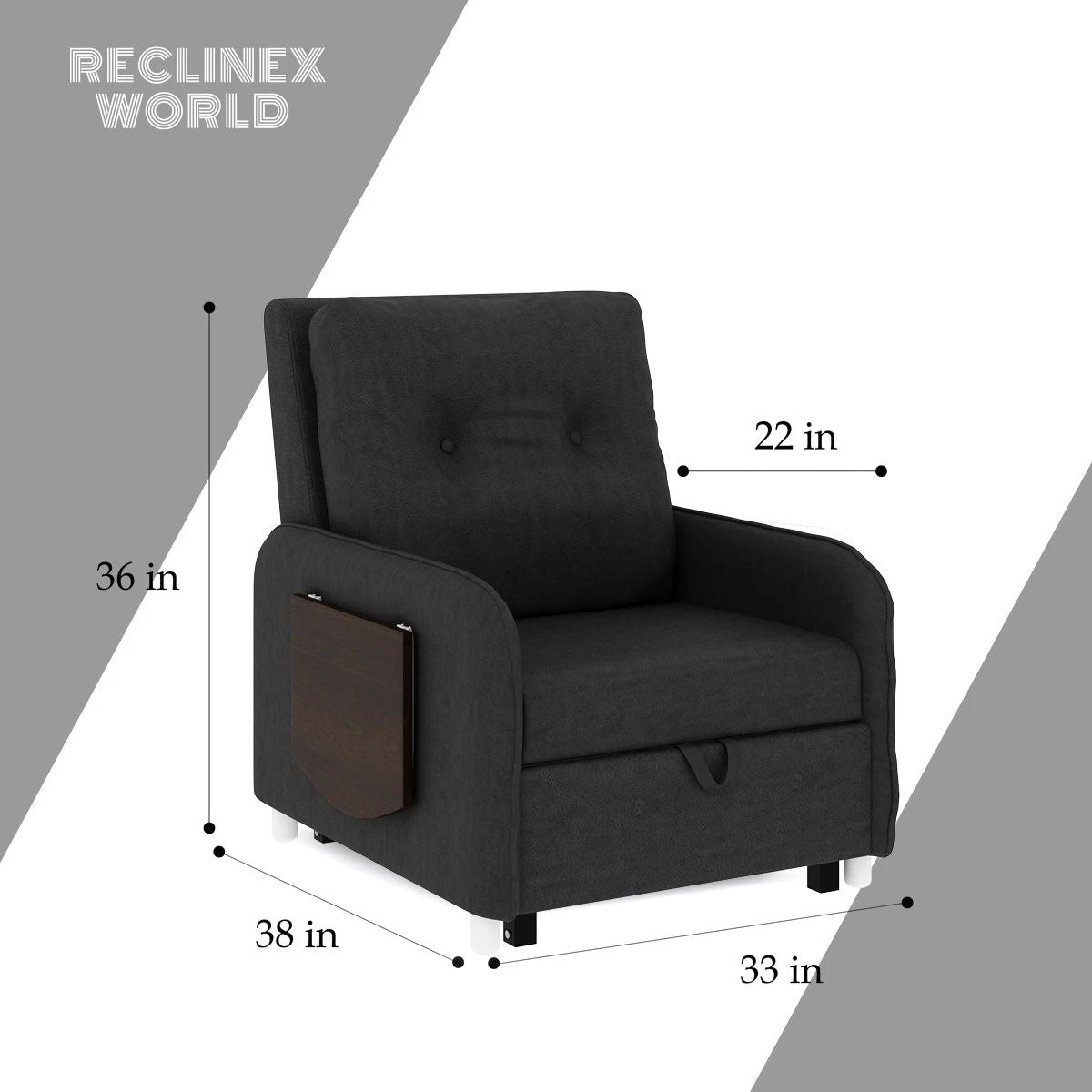 1 Seater Single Solid Wood Pull Out Sofa Cum Bed (Finish Color - Dark grey Delivery Condition - Knock Down)