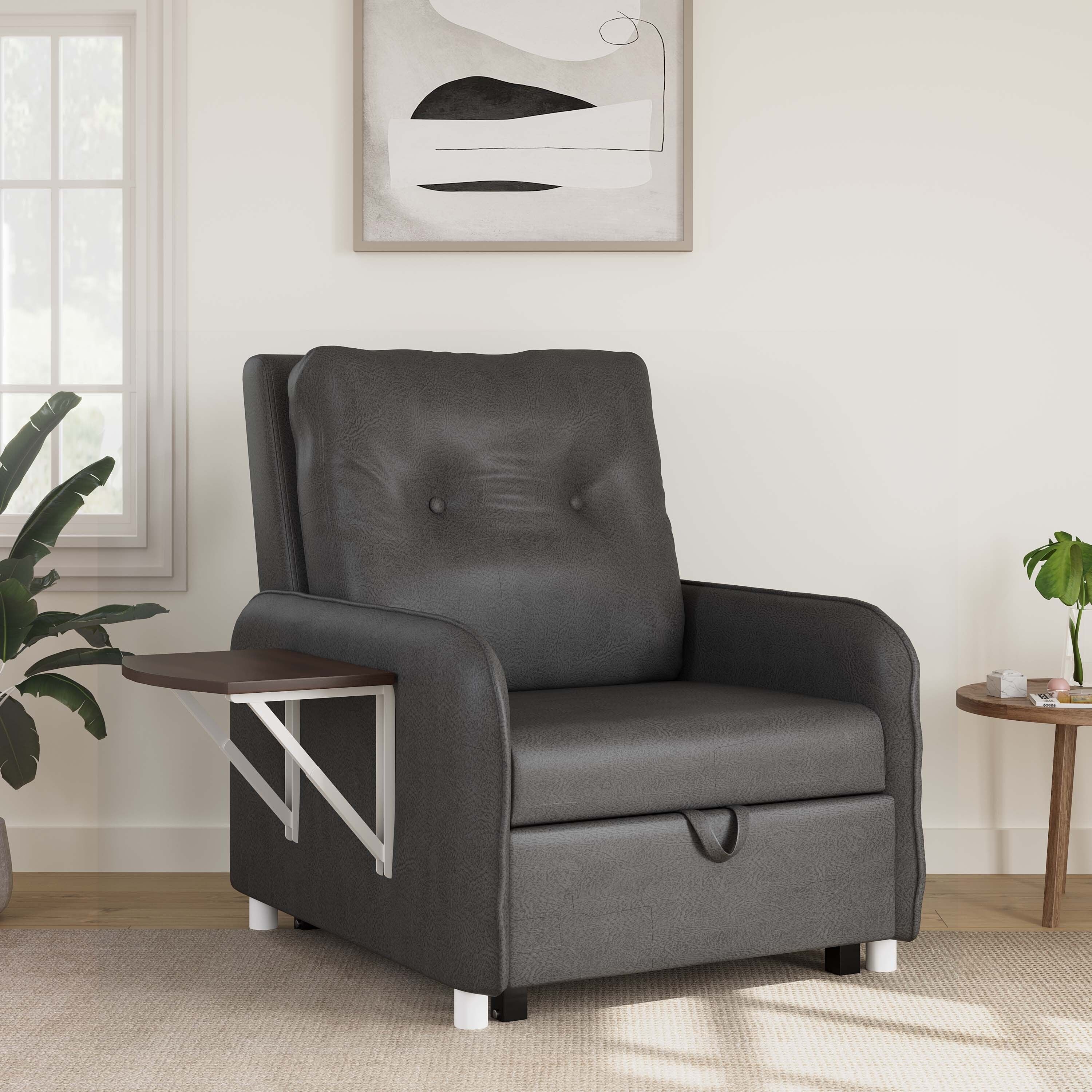 1 Seater Single Solid Wood Pull Out Sofa Cum Bed (Finish Color - Dark grey Delivery Condition - Knock Down)