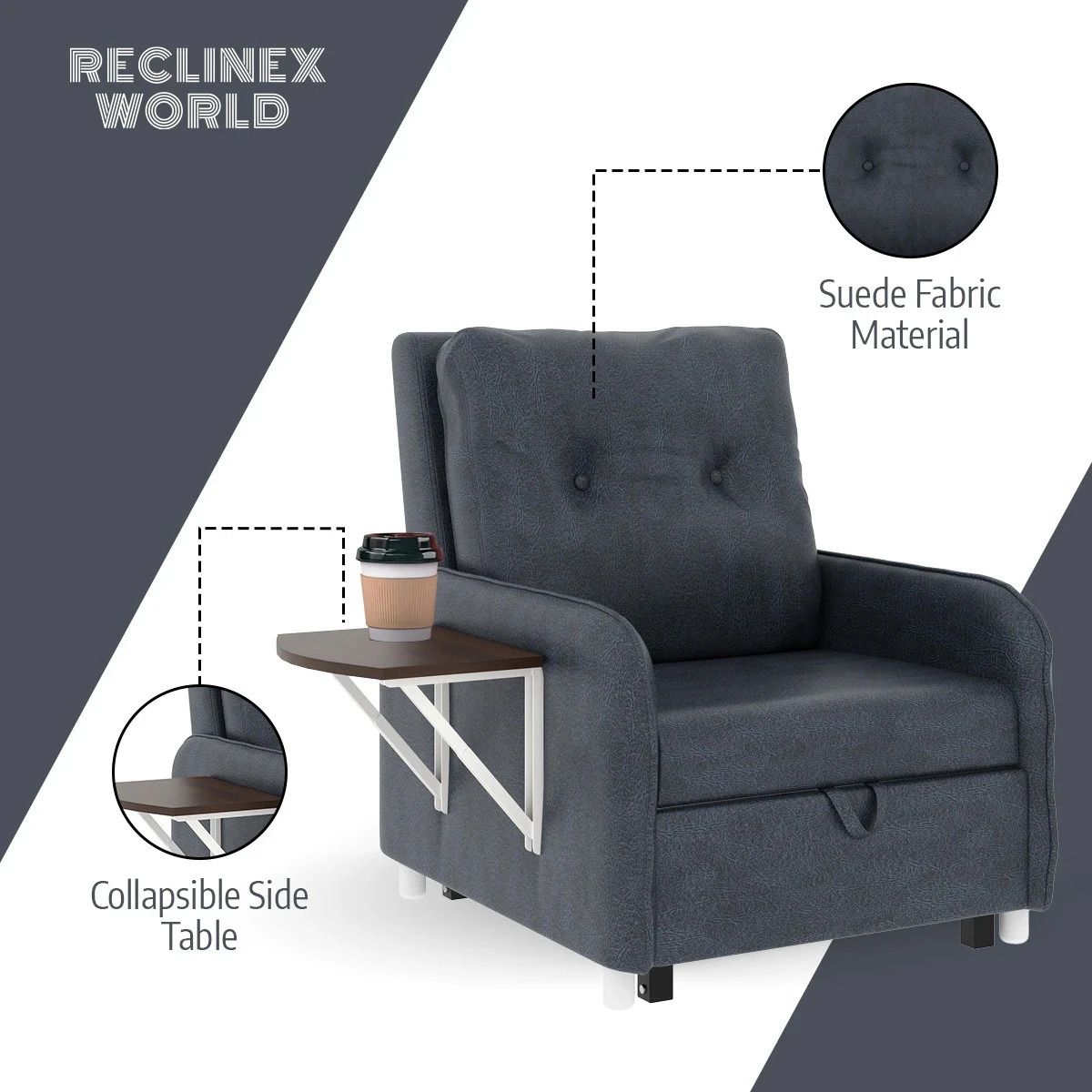 1 Seater Single Solid Wood Pull Out Sofa Cum Bed (Finish Color - GREY Delivery Condition - DIY(Do-It-Yourself))