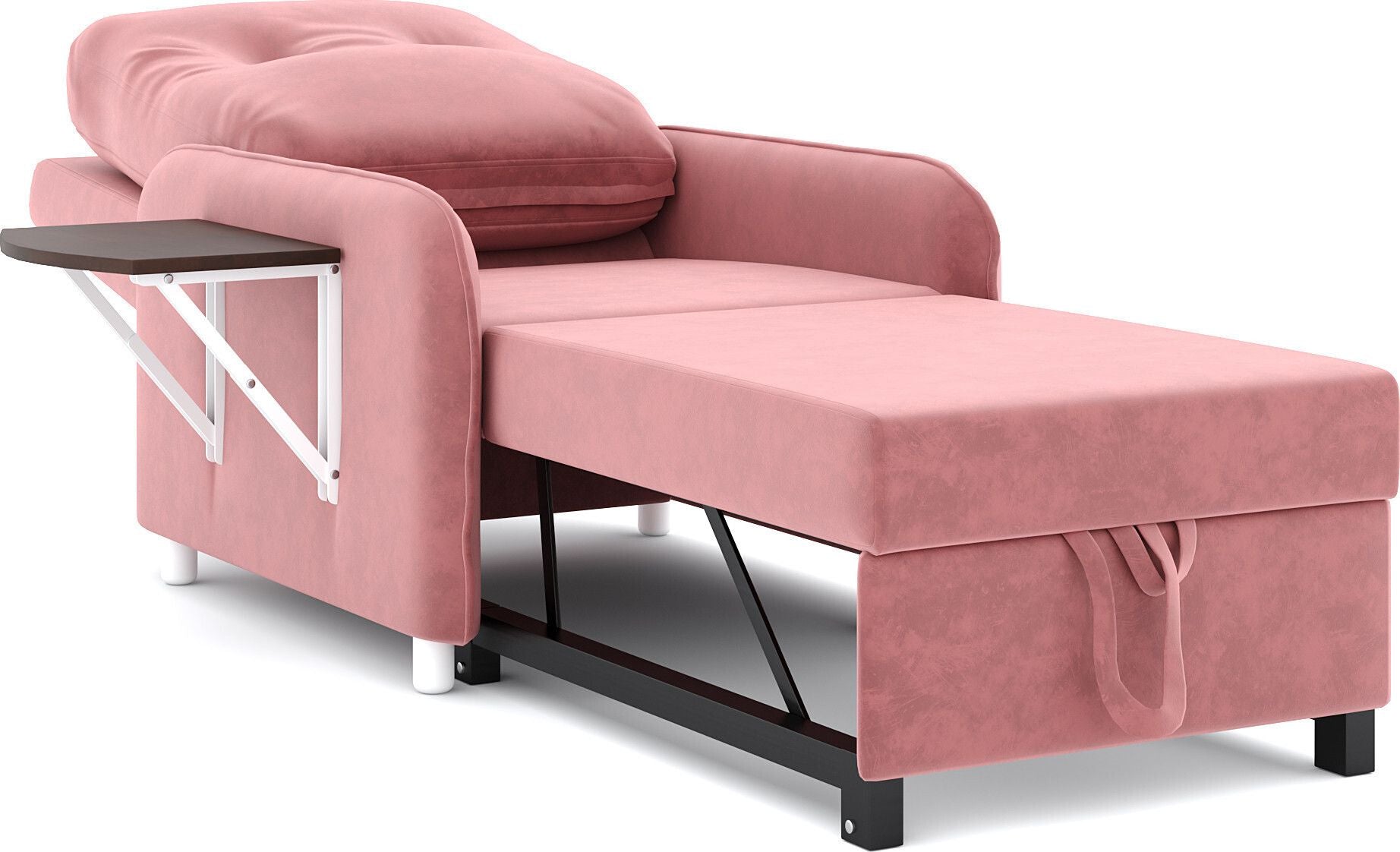 1 Seater Single Solid Wood Pull Out Sofa Cum Bed (Finish Color - PINK Delivery Condition - DIY(Do-It-Yourself))