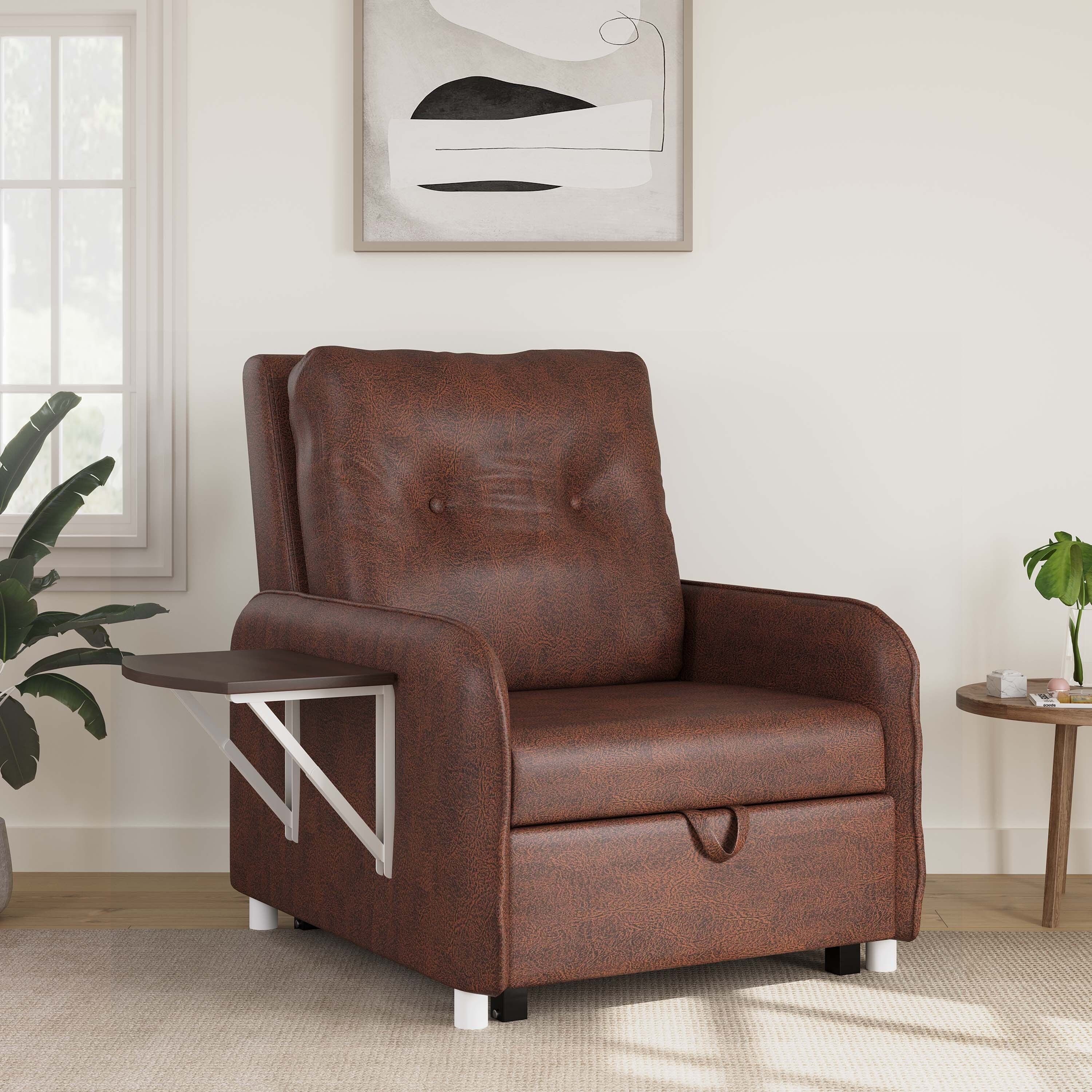 1 Seater Single Solid Wood Pull Out Sofa Cum Bed (Finish Color - Dark tan Delivery Condition - Pre-assembled)