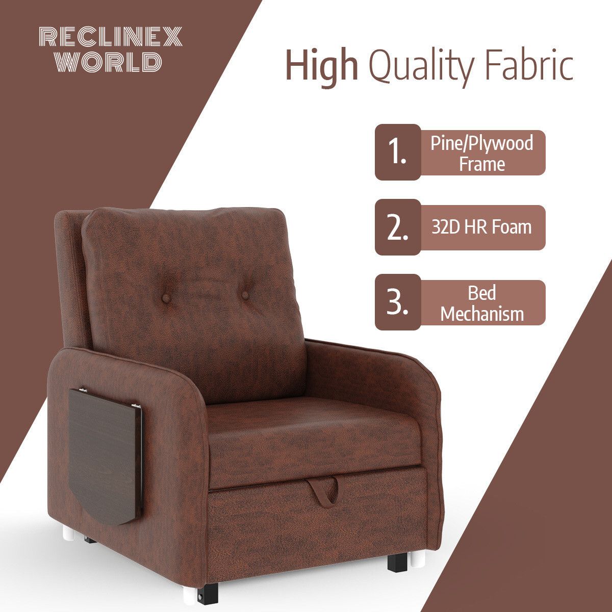 ucci 1 Seater Single Solid Wood Pull Out Sofa Cum Bed (Finish Color - DARK TAN Delivery Condition - DIY(Do-It-Yourself))
