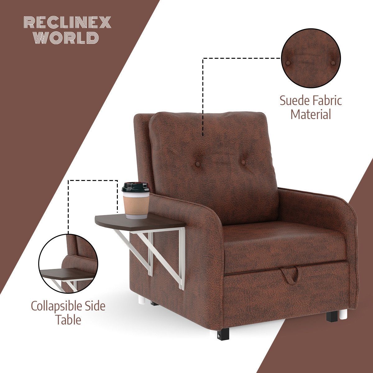 ucci 1 Seater Single Solid Wood Pull Out Sofa Cum Bed (Finish Color - DARK TAN Delivery Condition - DIY(Do-It-Yourself))