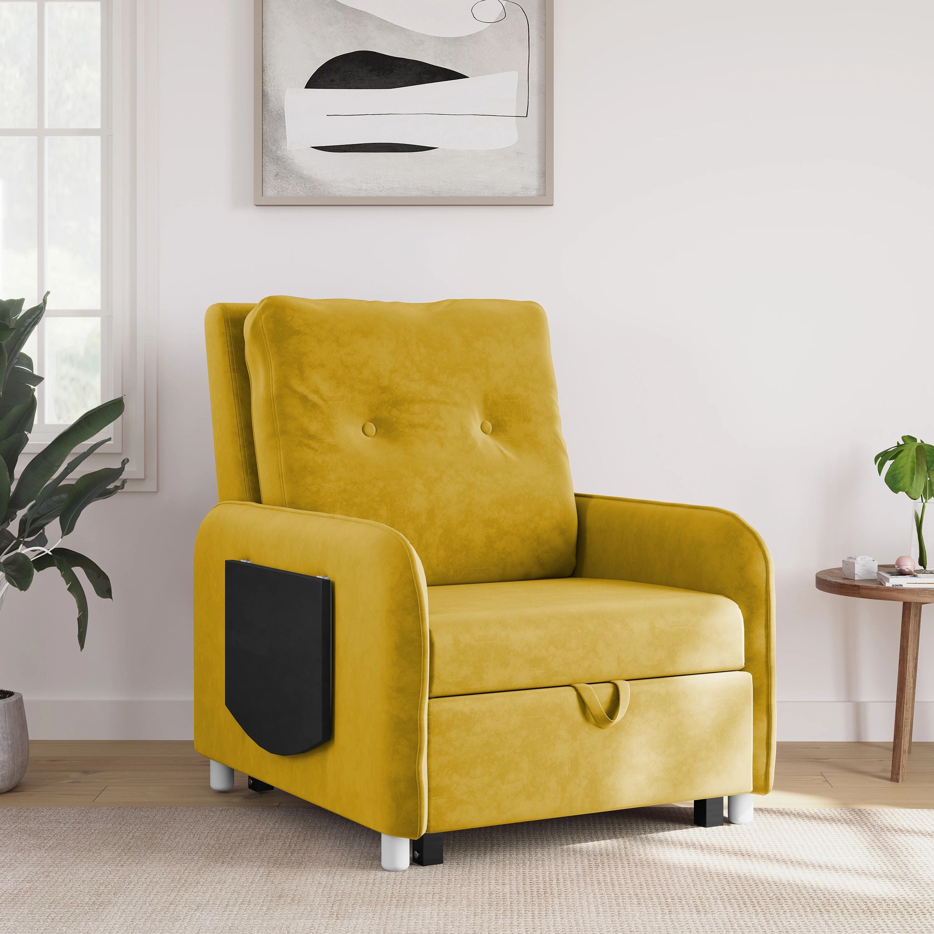 1 Seater Single Solid Wood Pull Out Sofa Cum Bed (Finish Color - Yellow Delivery Condition - DIY(Do-It-Yourself))