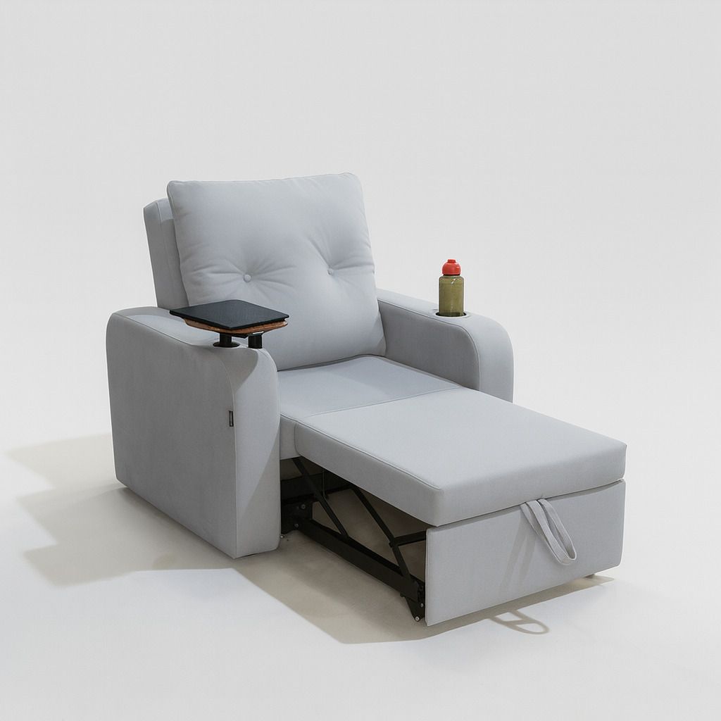 1 Seater Single Solid Wood Pull Out Sofa Cum Bed (Finish Color - grey Delivery Condition - Knock Down)