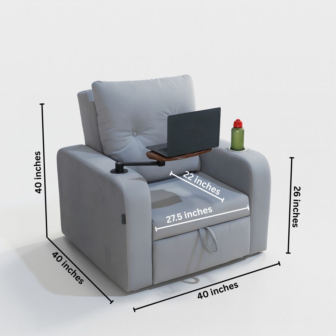 1 Seater Single Solid Wood Pull Out Sofa Cum Bed (Finish Color - grey Delivery Condition - Knock Down)