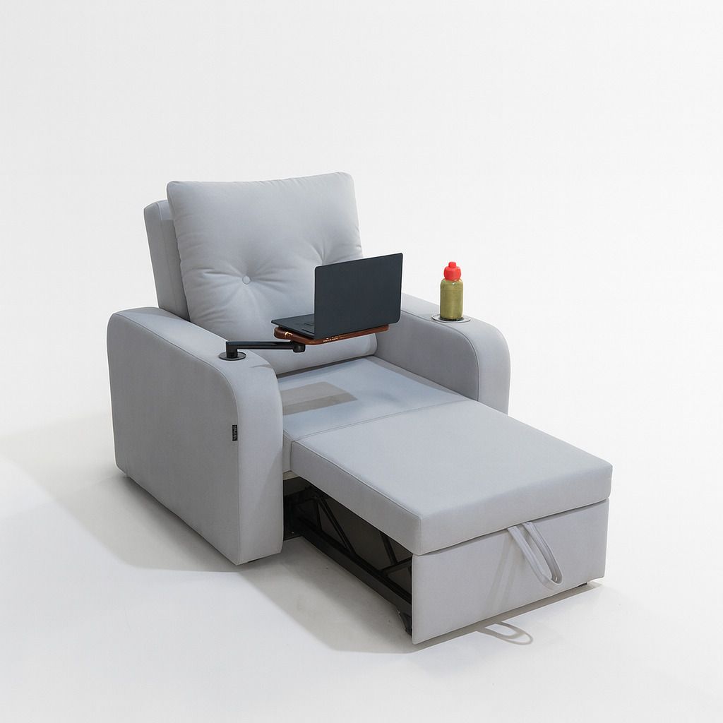 1 Seater Single Solid Wood Pull Out Sofa Cum Bed (Finish Color - grey Delivery Condition - Knock Down)