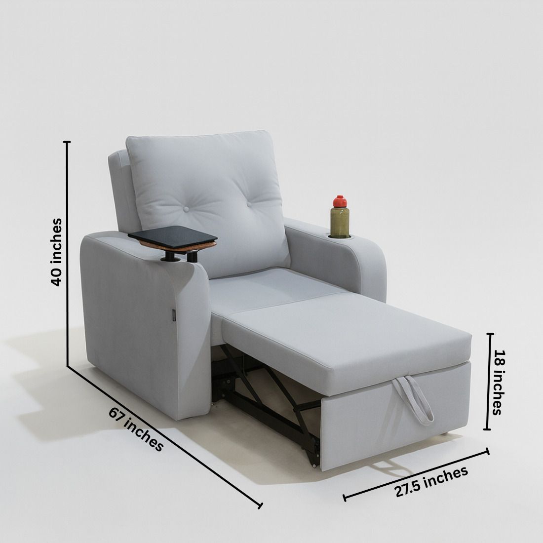 1 Seater Single Solid Wood Pull Out Sofa Cum Bed (Finish Color - grey Delivery Condition - Knock Down)
