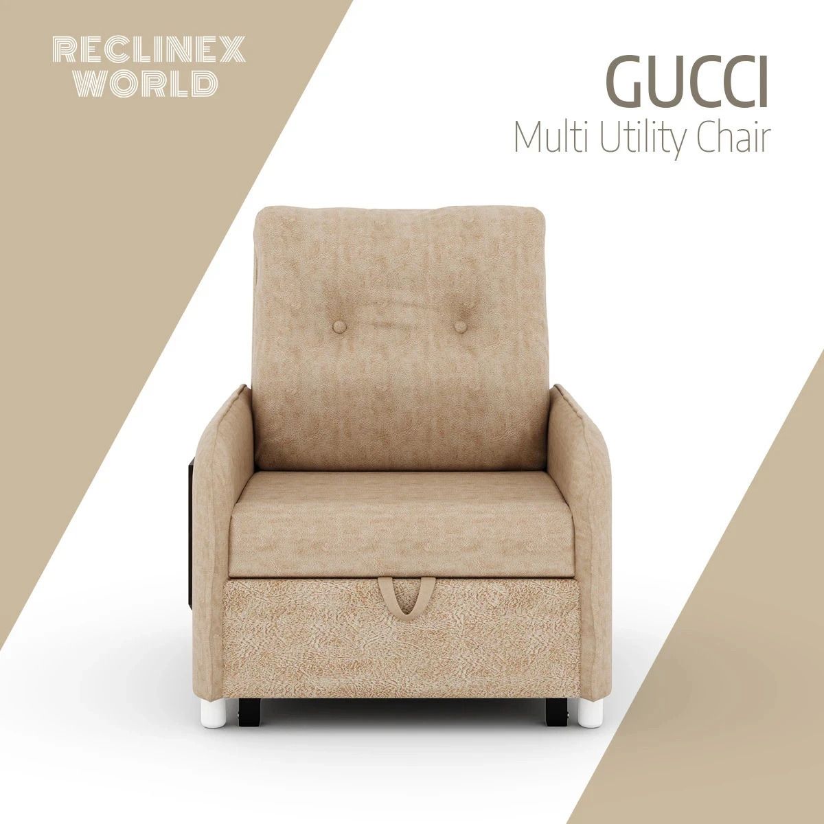 MULTI UTILITY CHAIR 1 Seater Single Solid Wood Pull Out Sofa Cum Bed (Finish Color - Beige Delivery Condition - DIY(Do-It-Yourself))