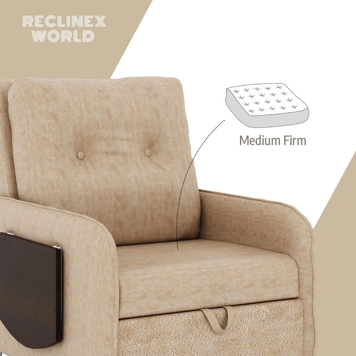 MULTI UTILITY CHAIR 1 Seater Single Solid Wood Pull Out Sofa Cum Bed (Finish Color - Beige Delivery Condition - DIY(Do-It-Yourself))