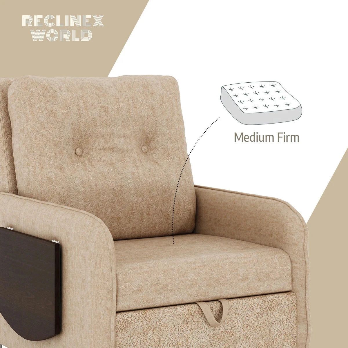 1 Seater Single Solid Wood Pull Out Sofa Cum Bed (Finish Color - Beige Delivery Condition - DIY(Do-It-Yourself))