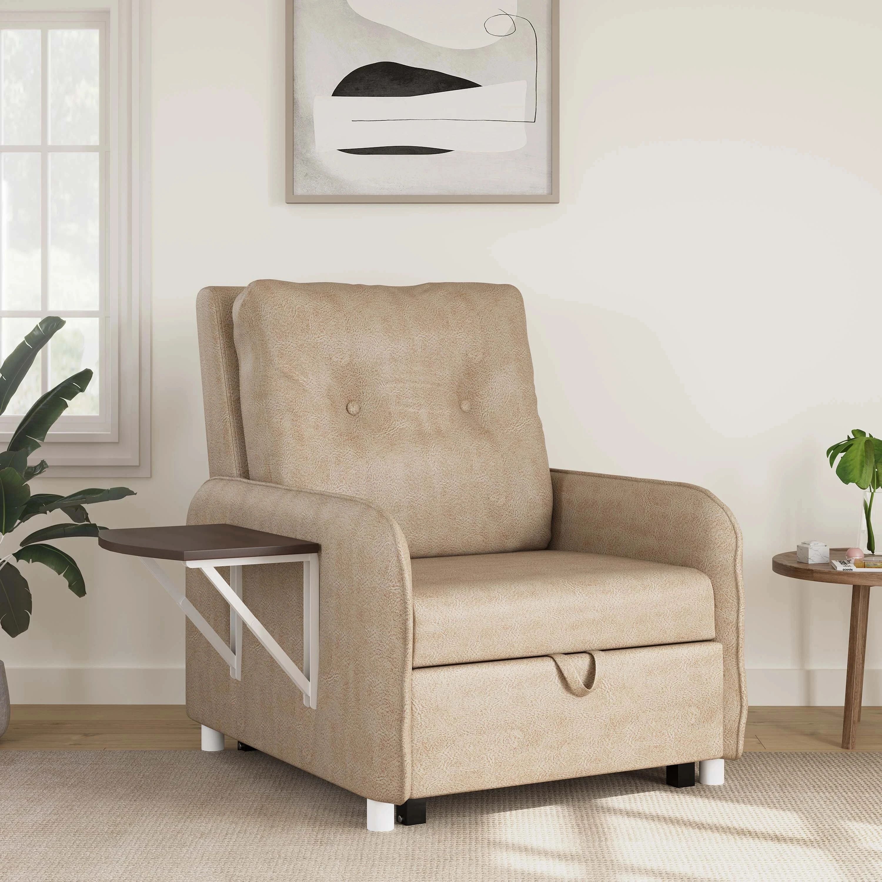 1 Seater Single Solid Wood Pull Out Sofa Cum Bed (Finish Color - Beige Delivery Condition - DIY(Do-It-Yourself))