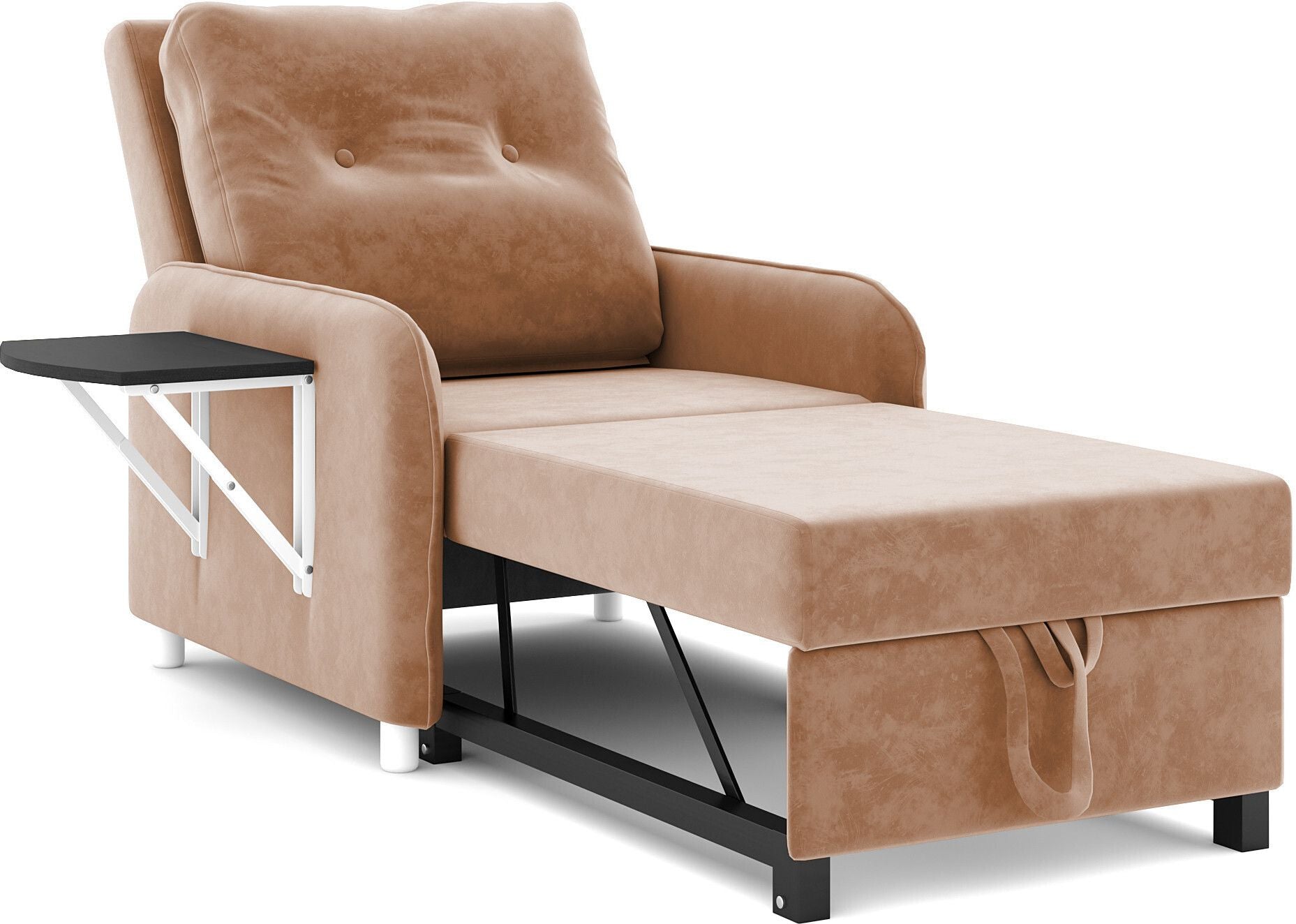 1 Seater Single Solid Wood, Metal Pull Out Sofa Cum Bed (Finish Color - BROWN Delivery Condition - DIY(Do-It-Yourself))