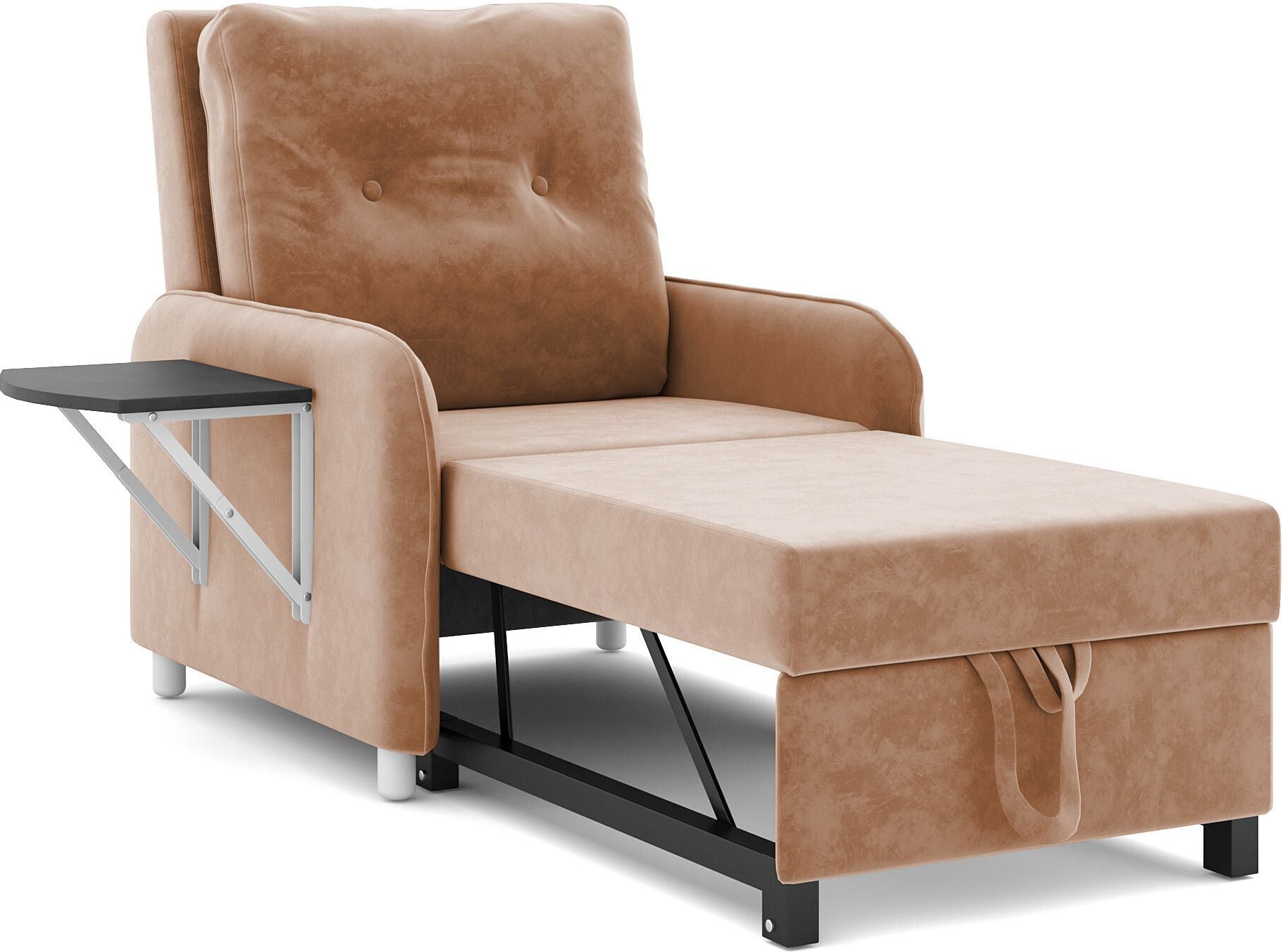 1 Seater Single Solid Wood, Metal Pull Out Sofa Cum Bed (Finish Color - BROWN Delivery Condition - DIY(Do-It-Yourself))