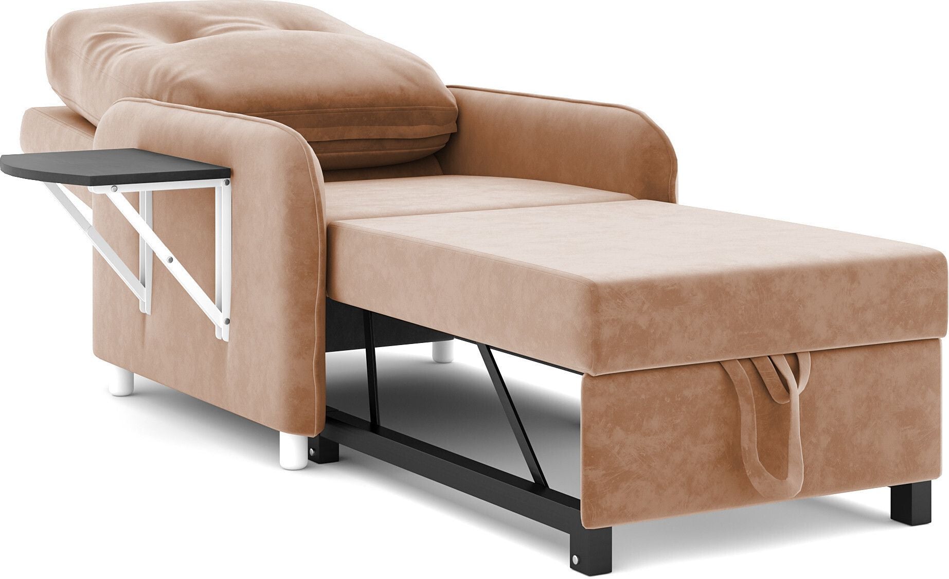 1 Seater Single Solid Wood, Metal Pull Out Sofa Cum Bed (Finish Color - BROWN Delivery Condition - DIY(Do-It-Yourself))
