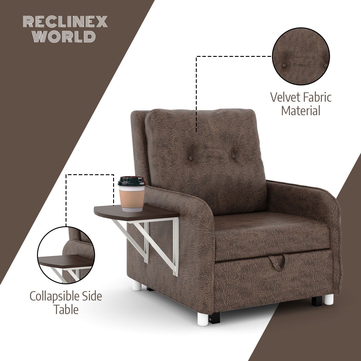 1 Seater Single Solid Wood Pull Out Sofa Cum Bed (Finish Color - Dark Beige Delivery Condition - DIY(Do-It-Yourself))