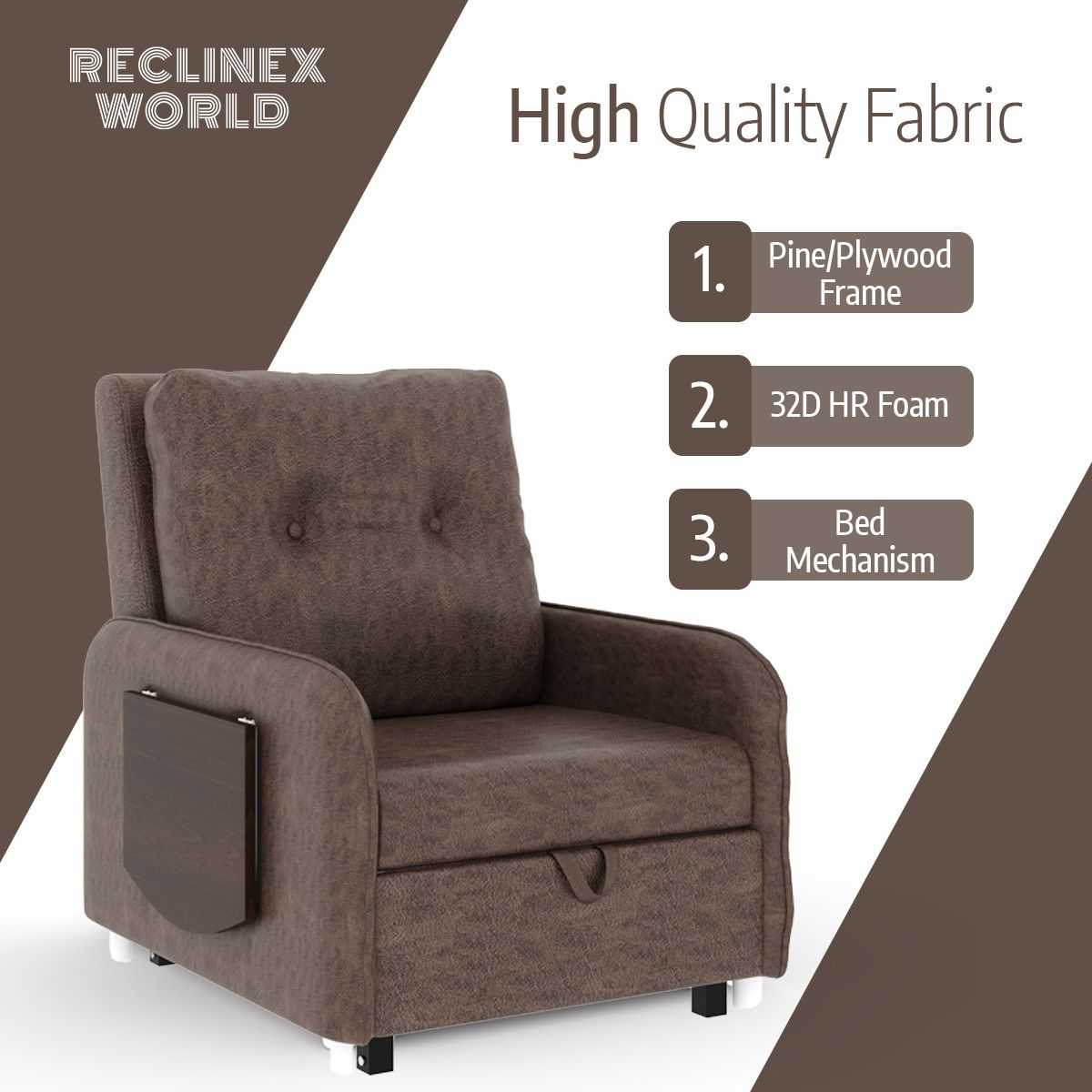 1 Seater Single Solid Wood Pull Out Sofa Cum Bed (Finish Color - Dark Beige Delivery Condition - DIY(Do-It-Yourself))