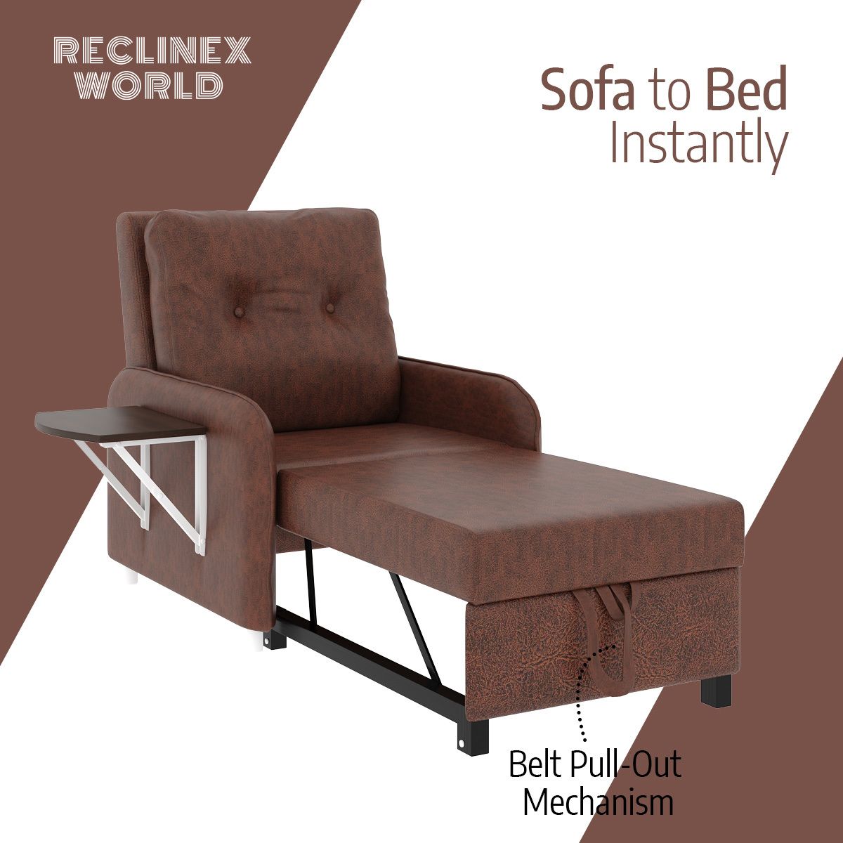 1 Seater Single Solid Wood Pull Out Sofa Cum Bed (Finish Color - Dark tan Delivery Condition - Pre-assembled)