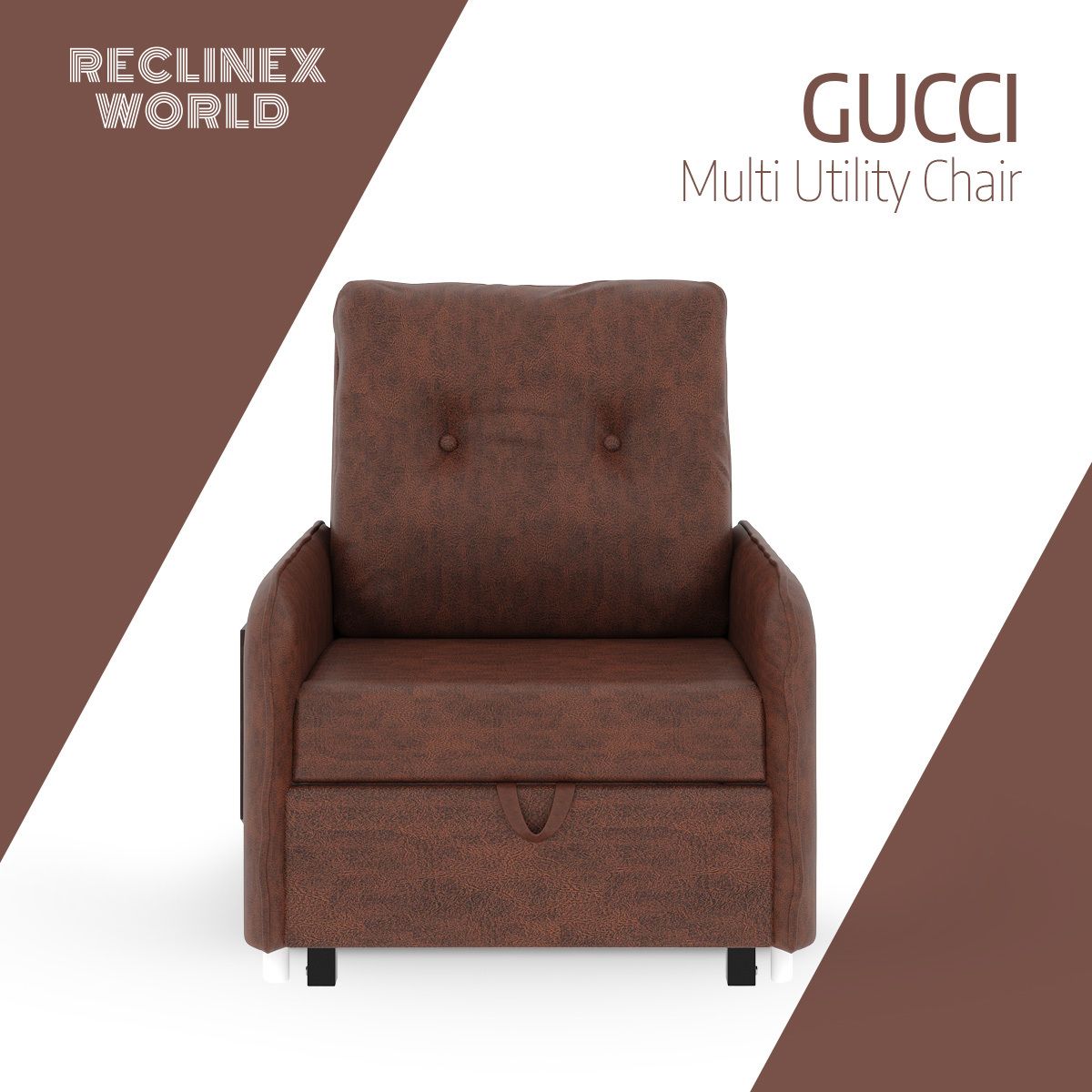 1 Seater Single Solid Wood Pull Out Sofa Cum Bed (Finish Color - Dark tan Delivery Condition - Pre-assembled)