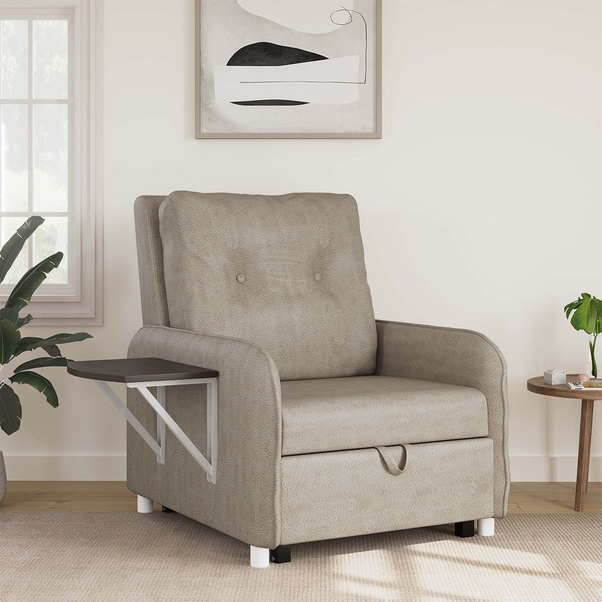 1 Seater Single Solid Wood Pull Out Sofa Cum Bed (Finish Color - GREY Delivery Condition - DIY(Do-It-Yourself))