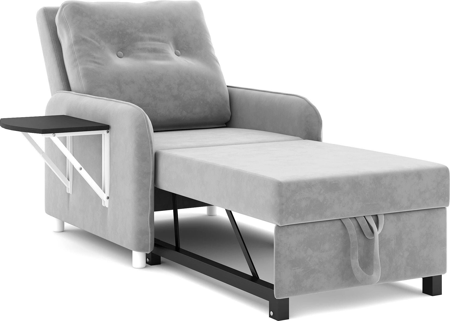 MULTI UTILITY CHAIR 1 Seater Single Solid Wood, Metal Pull Out Sofa Cum Bed (Finish Color - Grey Delivery Condition - DIY(Do-It-Yourself))