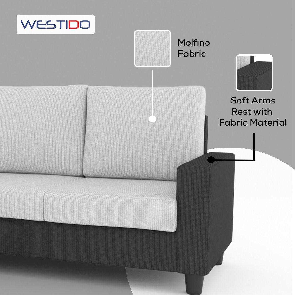 WESTIDO Fabric 4 Seater  Sofa (Finish Color - Black Grey, DIY(Do-It-Yourself))