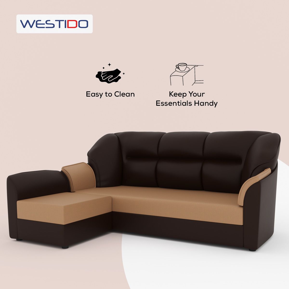 WESTIDO Leatherette 5 Seater  Sofa (Finish Color - Cream Brown, DIY(Do-It-Yourself))