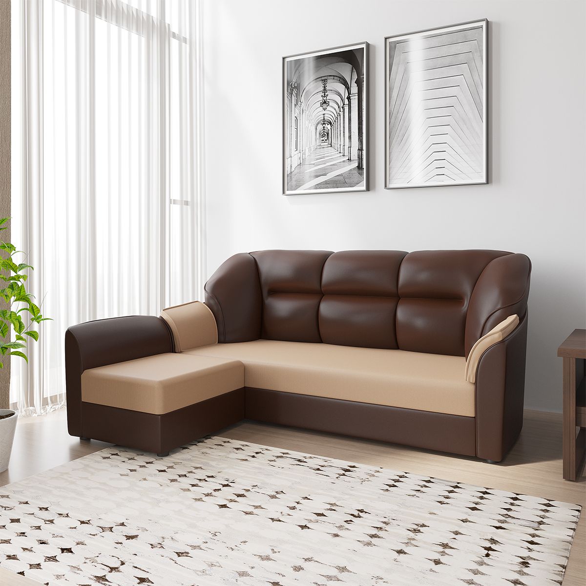 WESTIDO Leatherette 5 Seater  Sofa (Finish Color - Cream Brown, DIY(Do-It-Yourself))