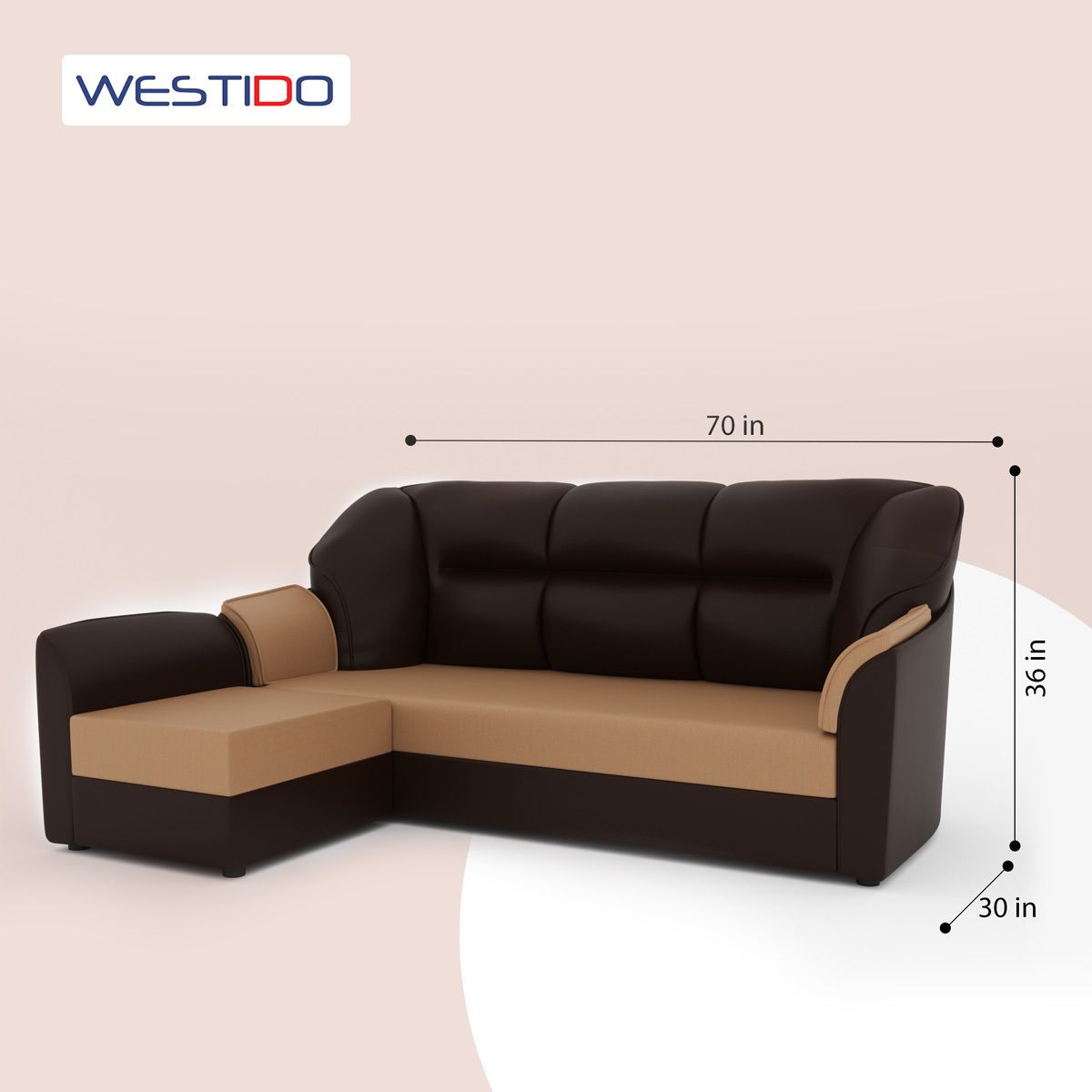 WESTIDO Leatherette 5 Seater  Sofa (Finish Color - Cream Brown, DIY(Do-It-Yourself))