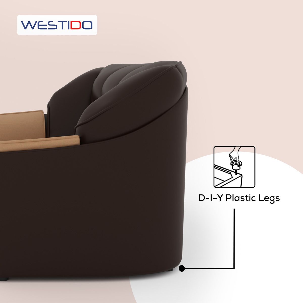 WESTIDO Leatherette 5 Seater  Sofa (Finish Color - Cream Brown, DIY(Do-It-Yourself))
