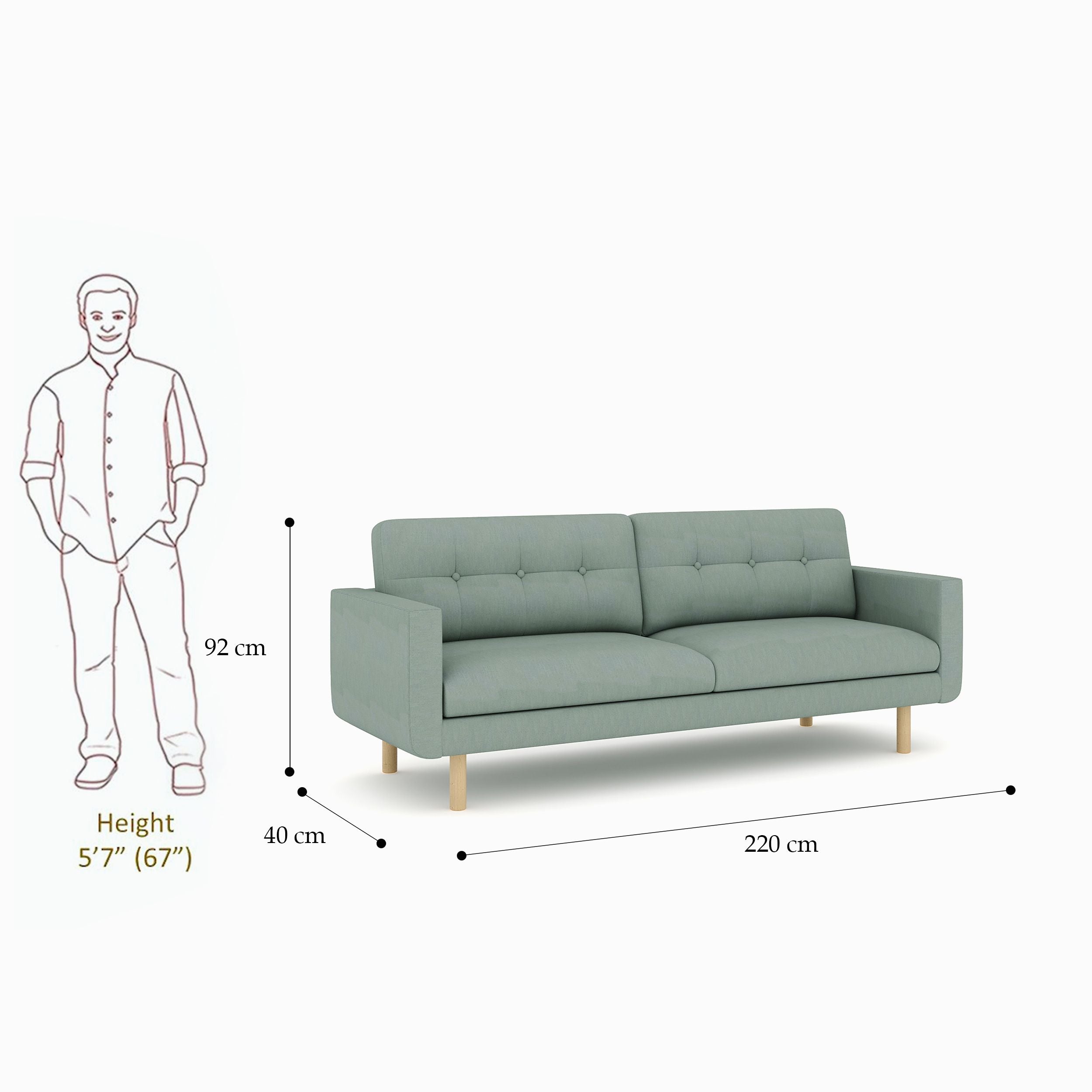 WESTIDO Fabric 3 Seater  Sofa (Finish Color - GREEN, DIY(Do-It-Yourself))