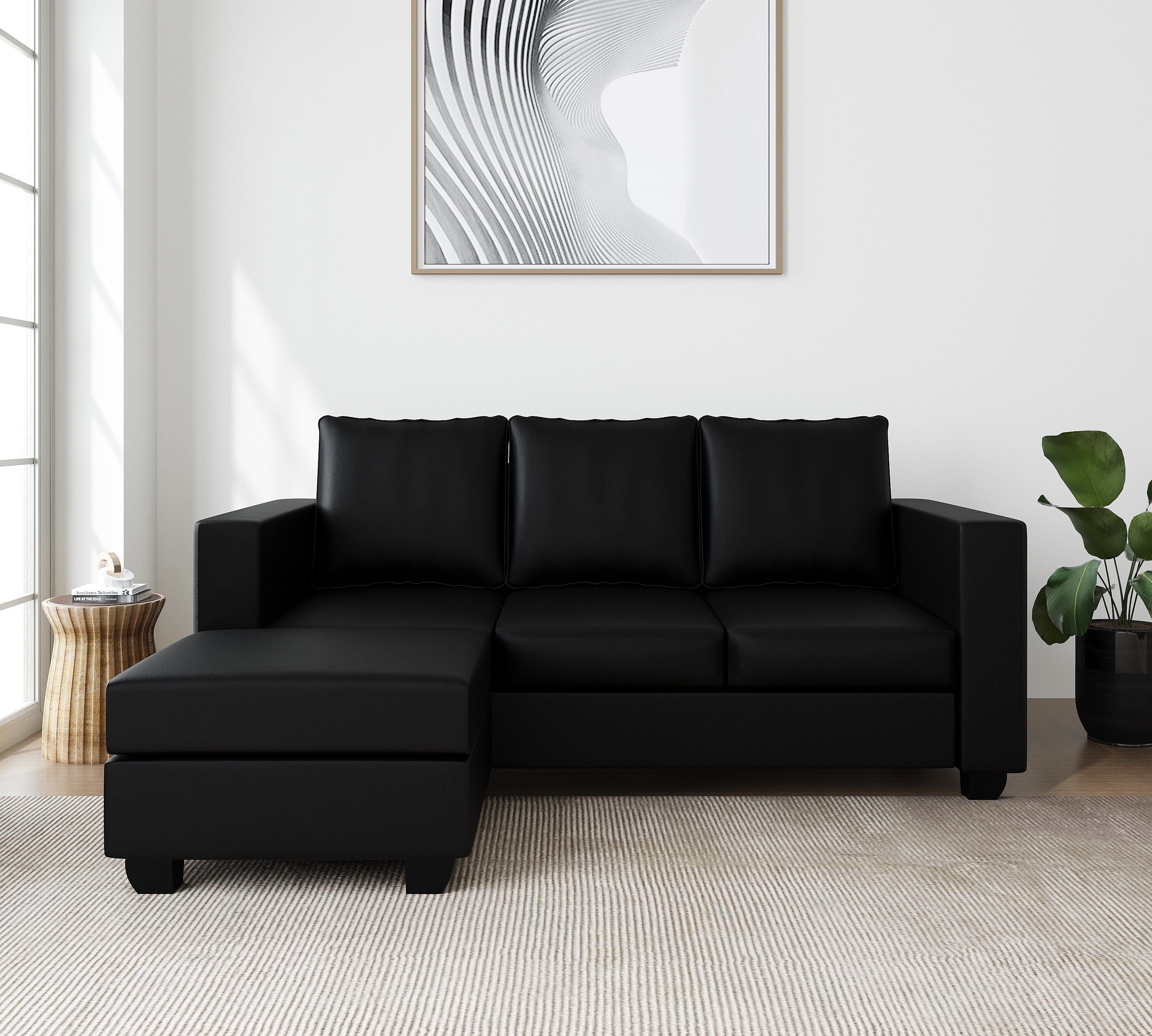 WESTIDO Leatherette 4 Seater  Sofa (Finish Color - Black, DIY(Do-It-Yourself))