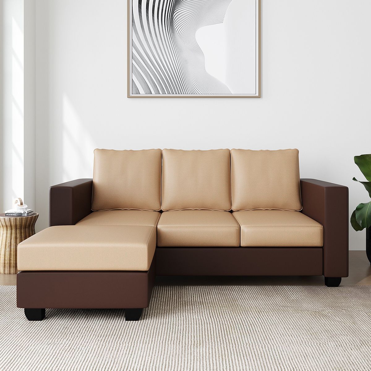 WESTIDO Leatherette 4 Seater  Sofa (Finish Color - Cream Brown, DIY(Do-It-Yourself))