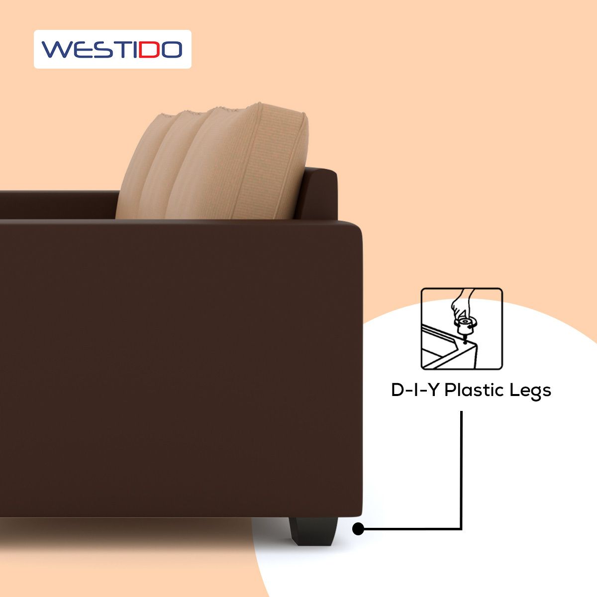 WESTIDO Leatherette 4 Seater  Sofa (Finish Color - Cream Brown, DIY(Do-It-Yourself))